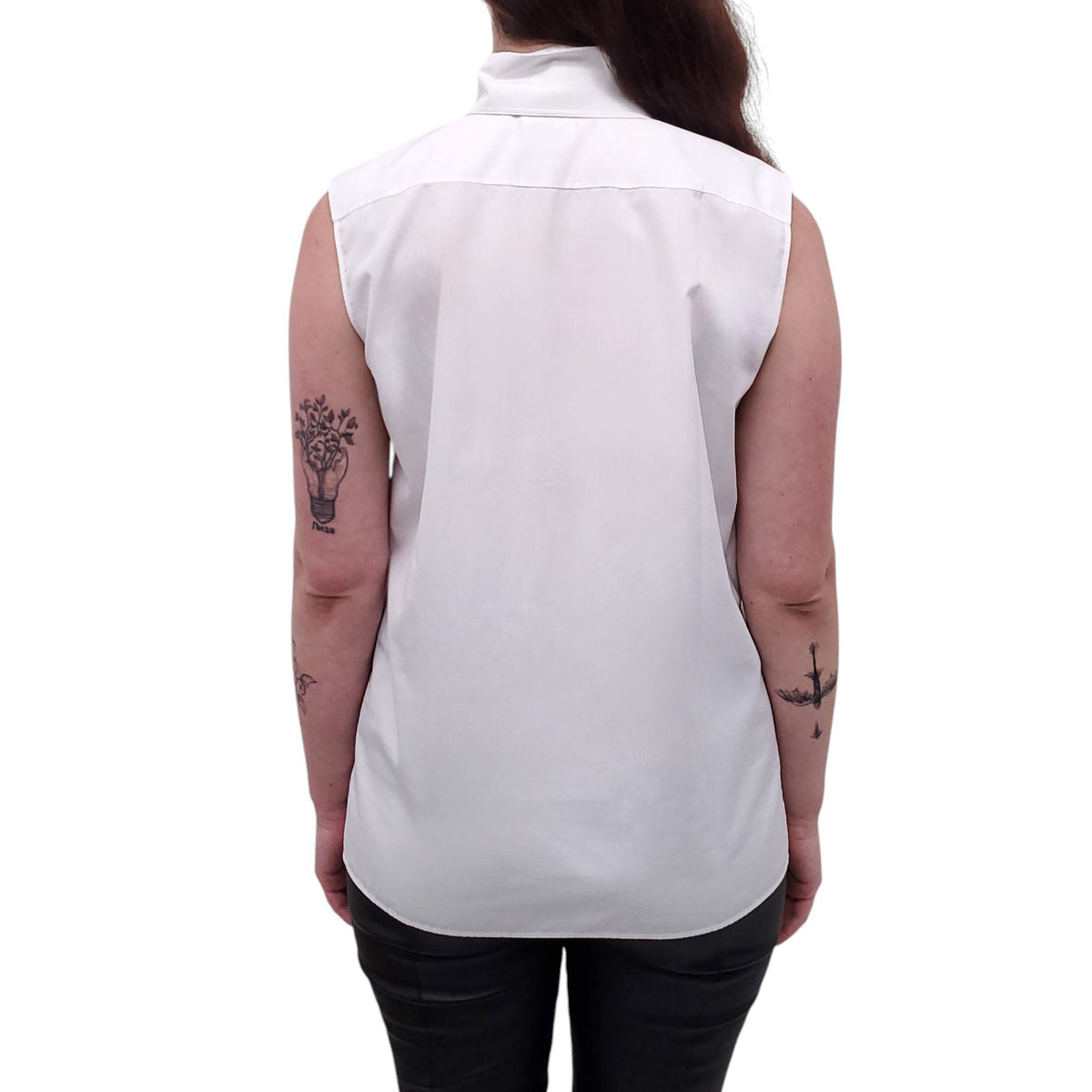 CHANEL WHITE COTTON TUXEDO SHIRT TOP - SIZE 34