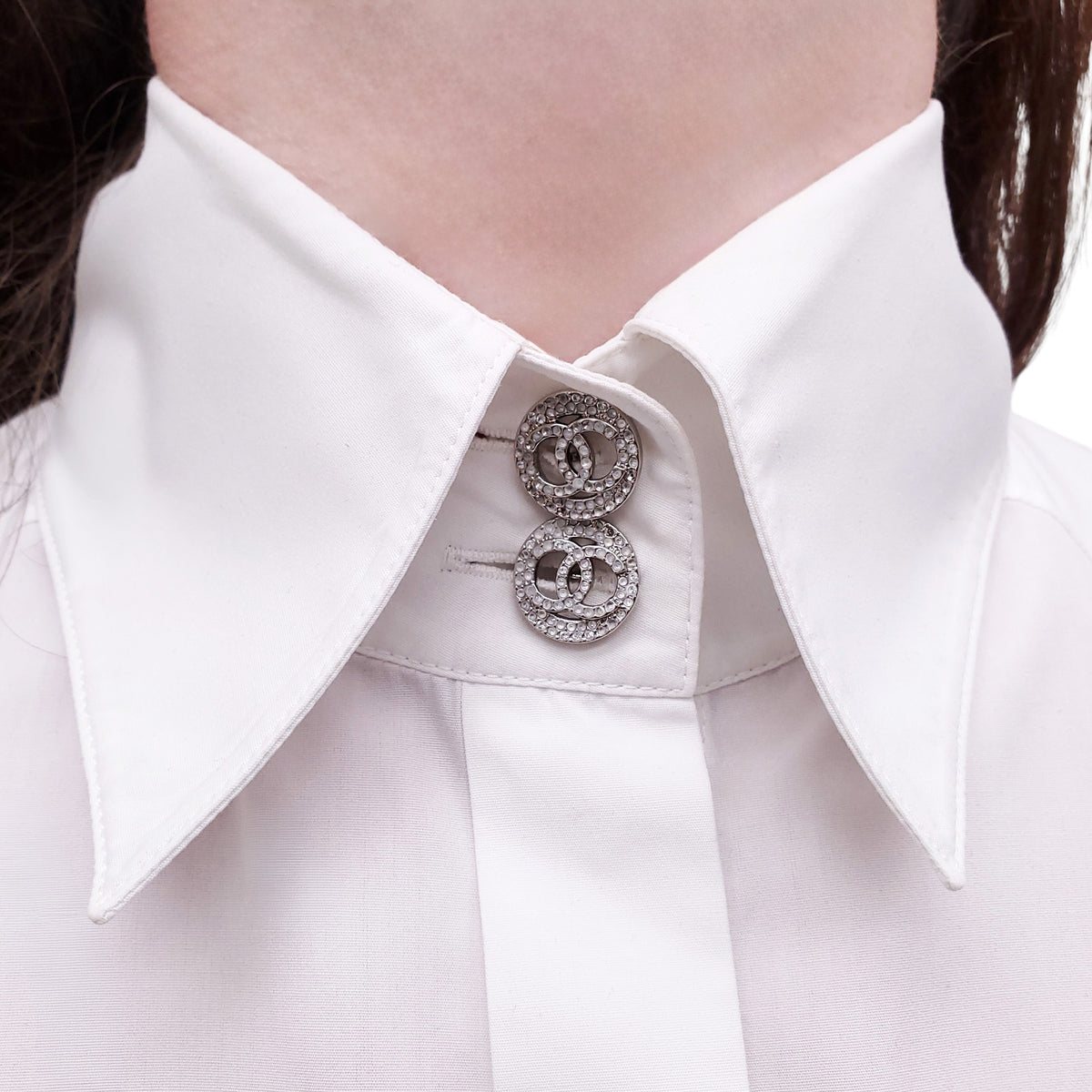 CHANEL WHITE COTTON TUXEDO SHIRT TOP - SIZE 34