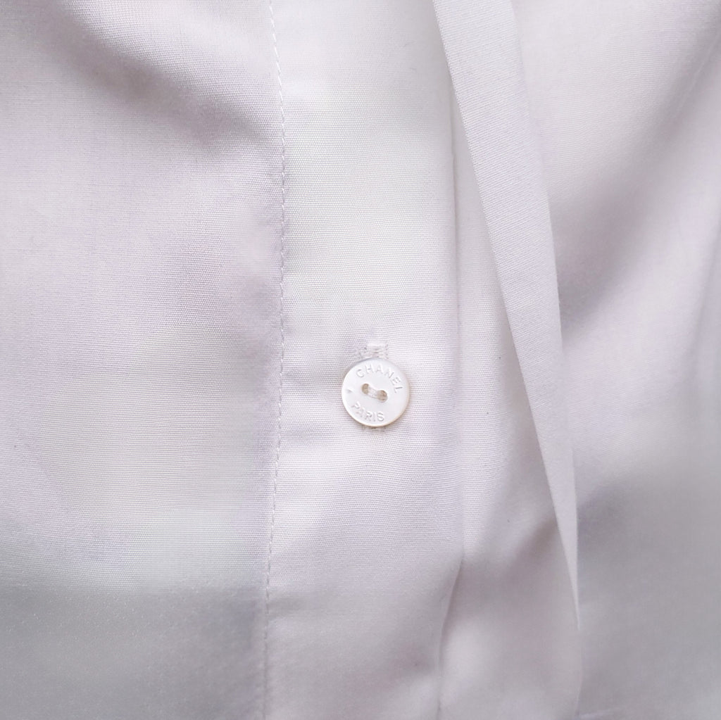 CHANEL WHITE COTTON TUXEDO SHIRT TOP - SIZE 34