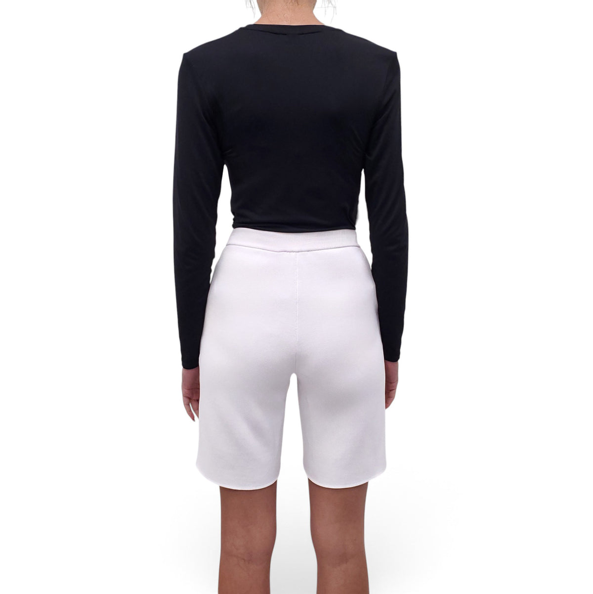 CHANEL WHITE SHORT WITH CC LOGO BUTTON IN SILVER - SIZE 34