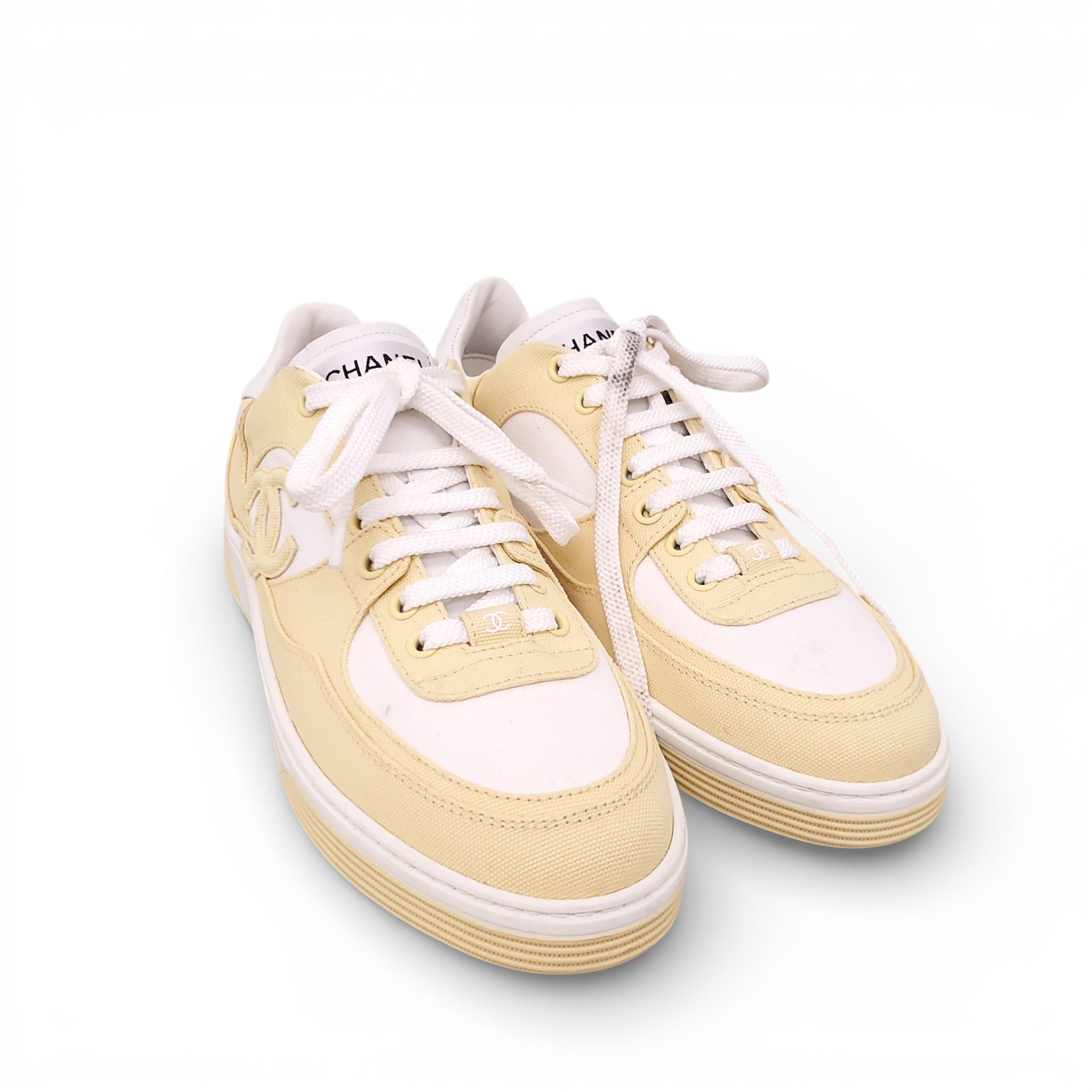 CHANEL YELLOW LOGO SNEAKERS - SIZE 39