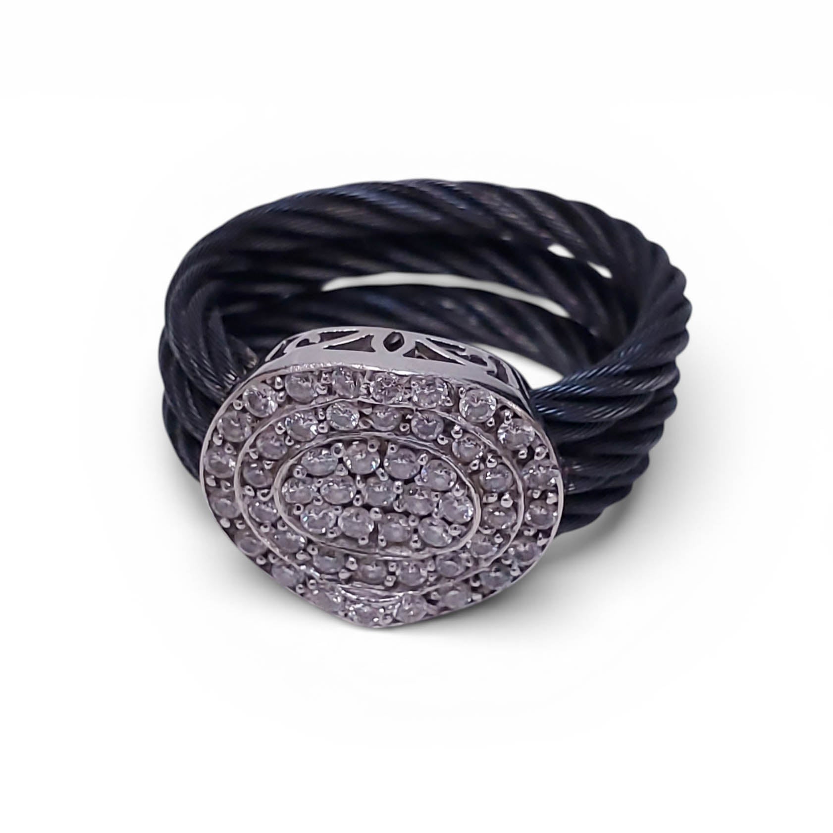 CHARRIOL BLACK ROPE DIAMOND RING - SIZE 6.5