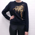 CHLOÉ BLACK SWEATER WITH GOLD BEADED PALM TREE - SIZE M