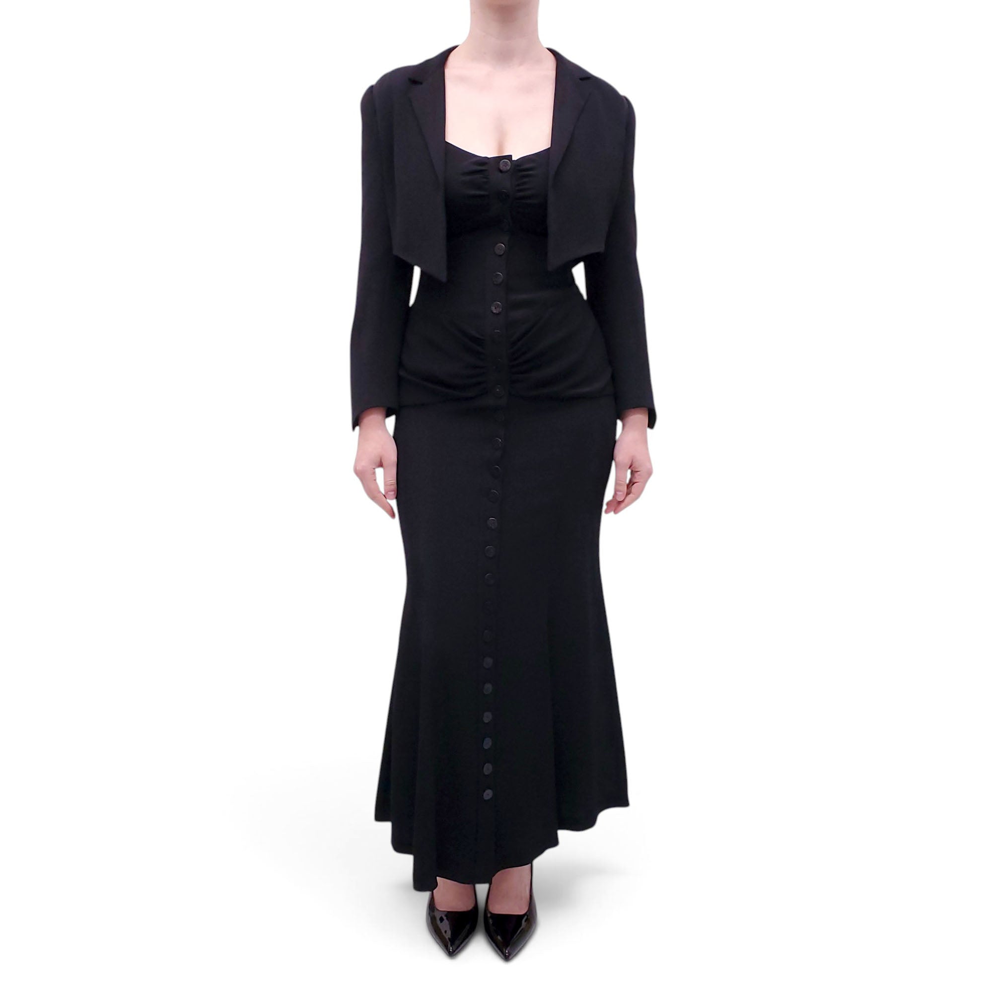 CHLOÉ BLACK VINTAGE DRESS WITH CROPPED JACKET - SIZE 38