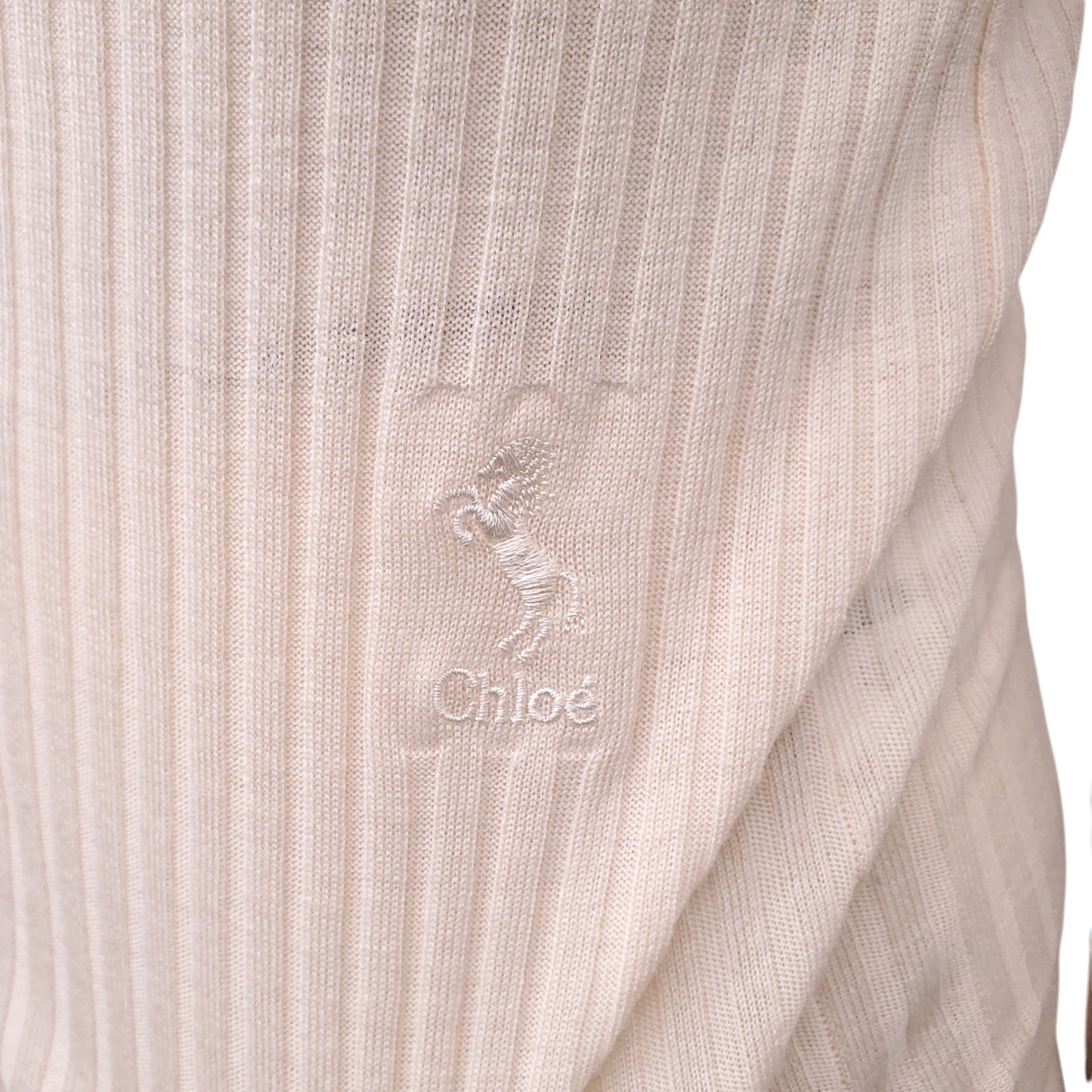 CHLOÉ CREAM RIBBED SWEATER WITH LOGO - SIZE S