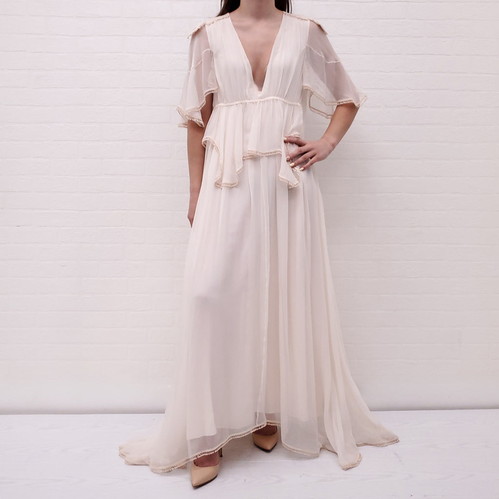 CHLOÉ CREAM SILK EMBROIDERED MAXI DRESS - SIZE 34
