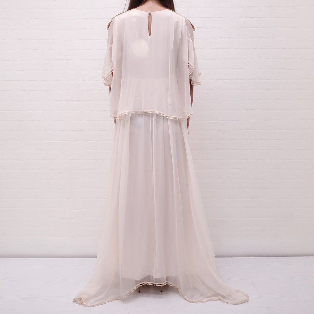 CHLOÉ CREAM SILK EMBROIDERED MAXI DRESS - SIZE 34