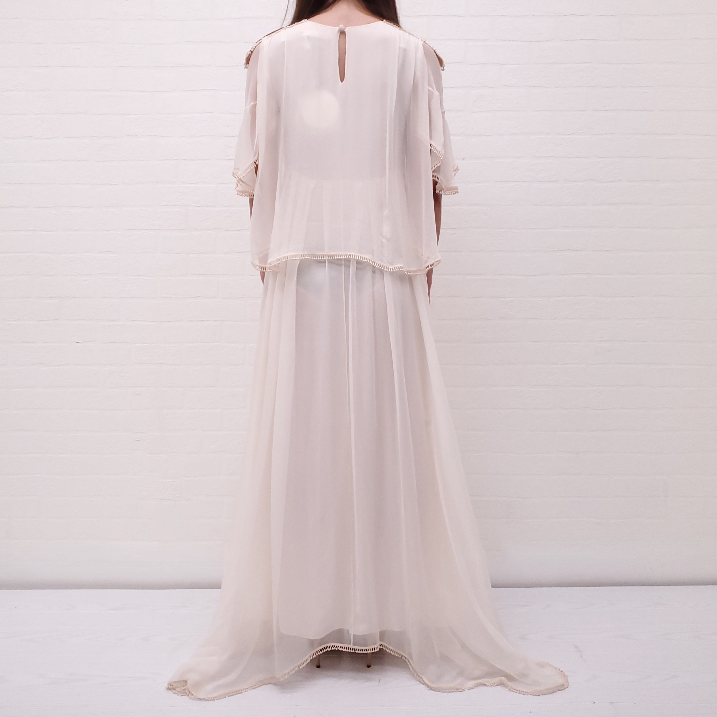 CHLOÉ CREAM SILK EMBROIDERED MAXI DRESS - SIZE 34