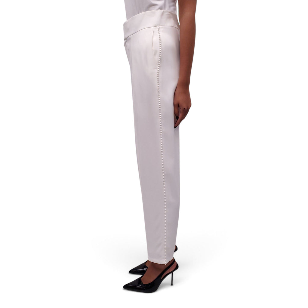 CHLOÉ  CREAM TROUSERS WITH ROSETTE DETAIL ON SIDE - SIZE 38