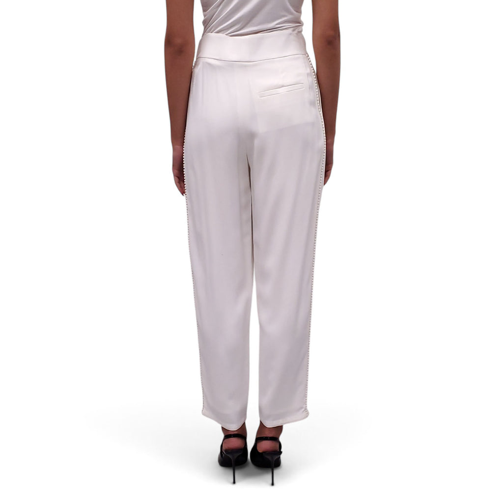 CHLOÉ  CREAM TROUSERS WITH ROSETTE DETAIL ON SIDE - SIZE 38