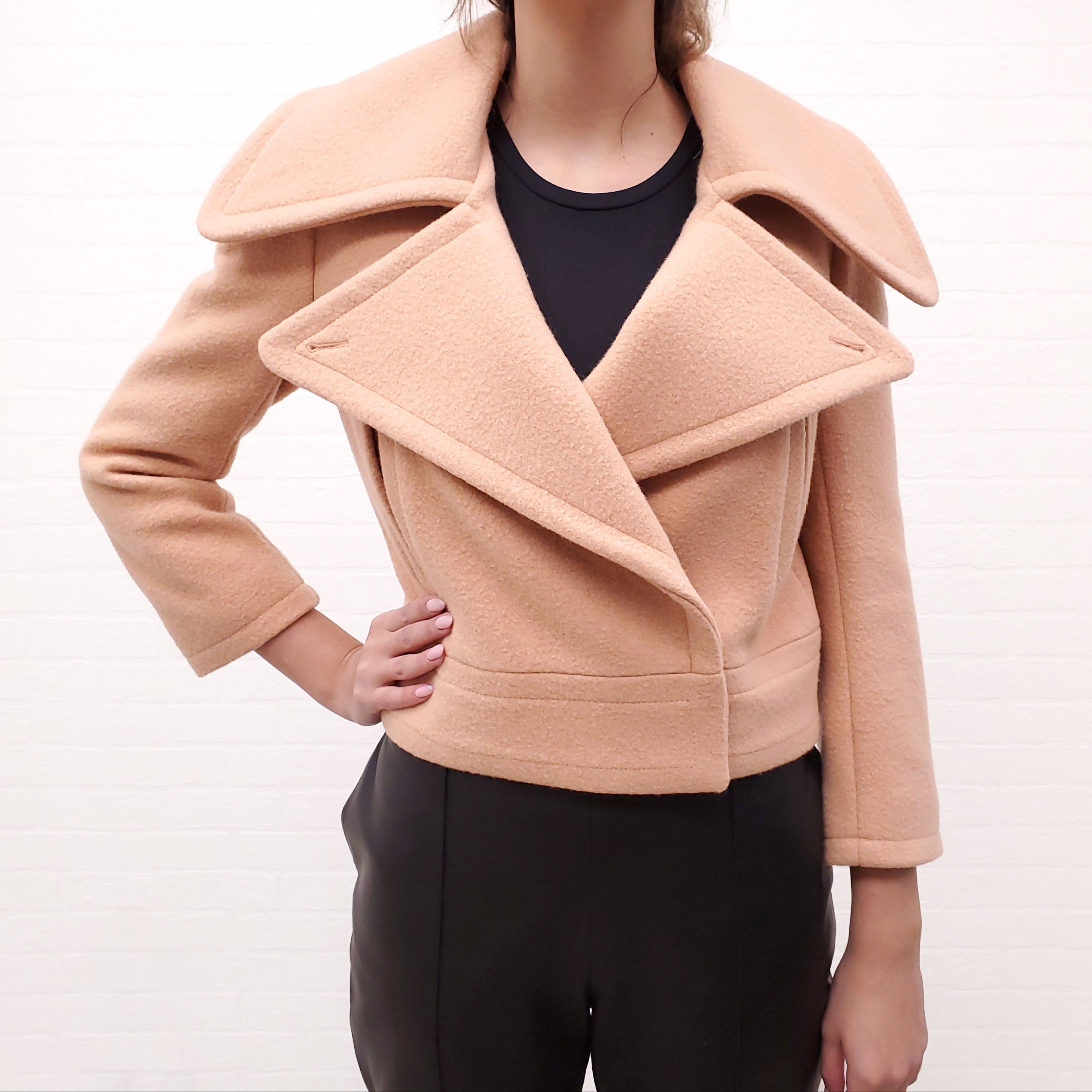 CHLOÉ PINK WOOL CROPPED PEACOAT - SIZE 36