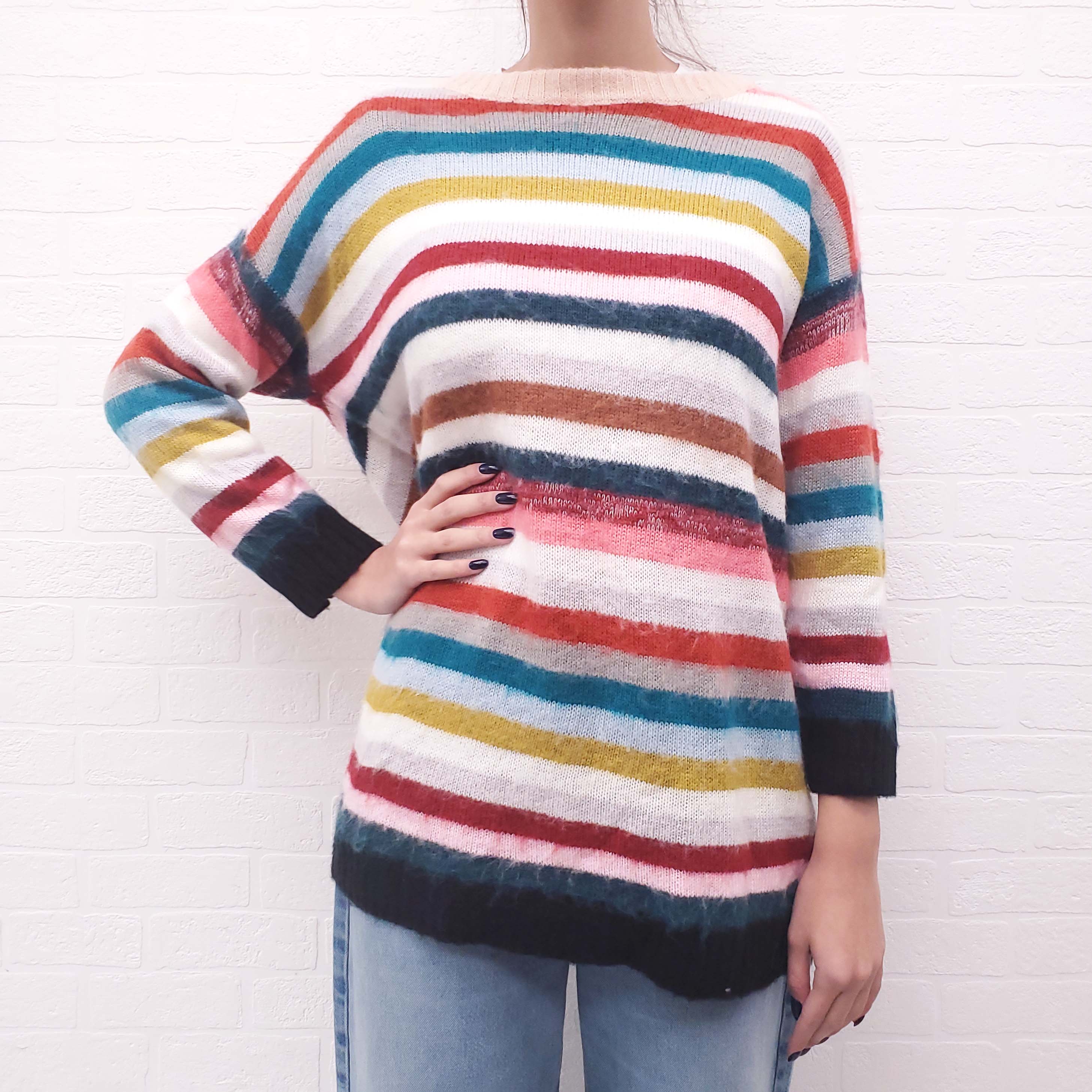 CHLOÉ OVERSIZED RAINBOW STRIPED SWEATER - SIZE M