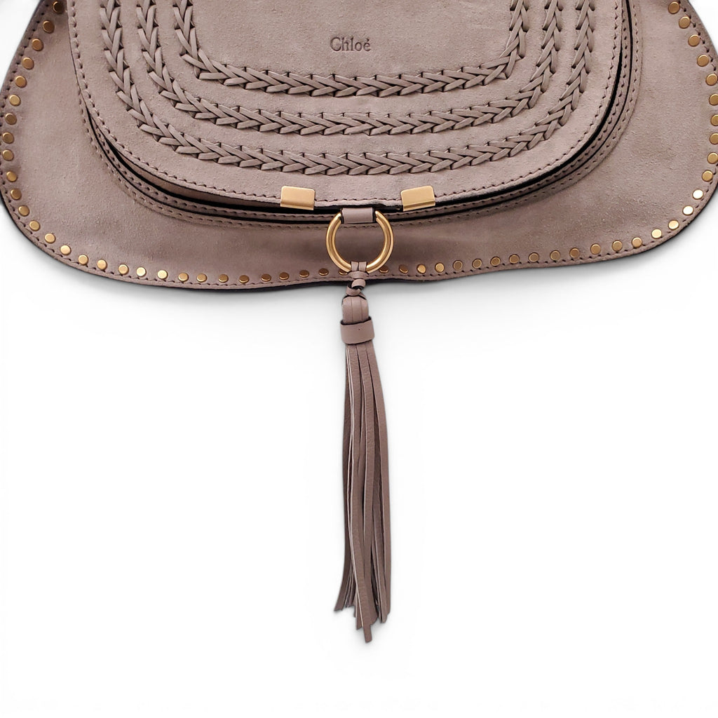 CHLOÉ TAUPE SUEDE STUDDED MARCIE BAG