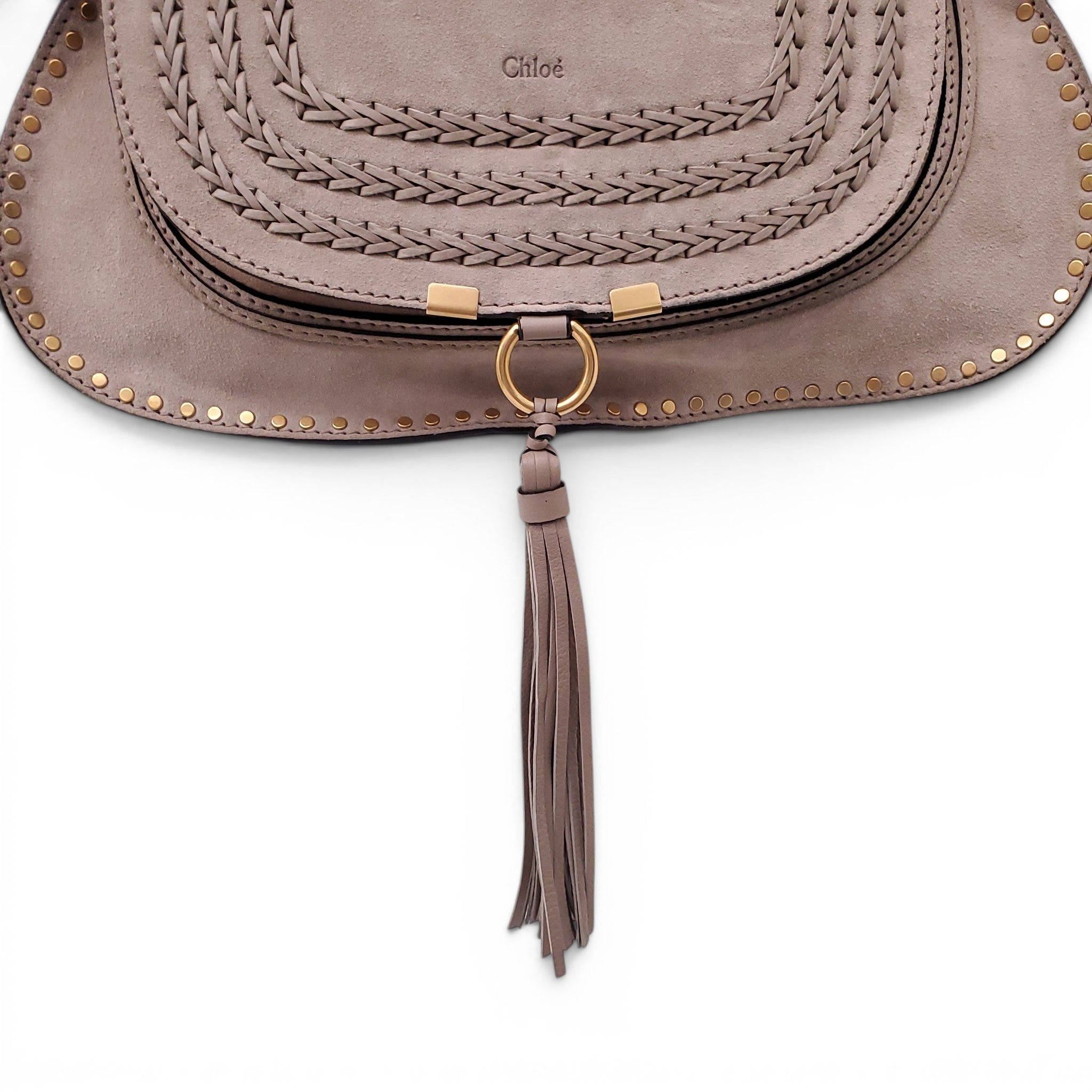 CHLOÉ TAUPE SUEDE STUDDED MARCIE BAG