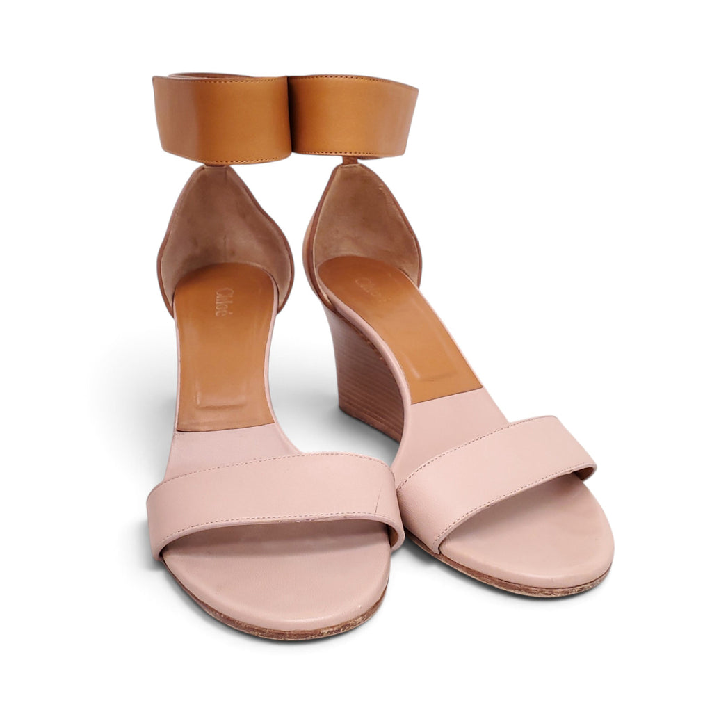 CHLOÉ TWO-TONE LEATHER WEDGES - SIZE 38.5