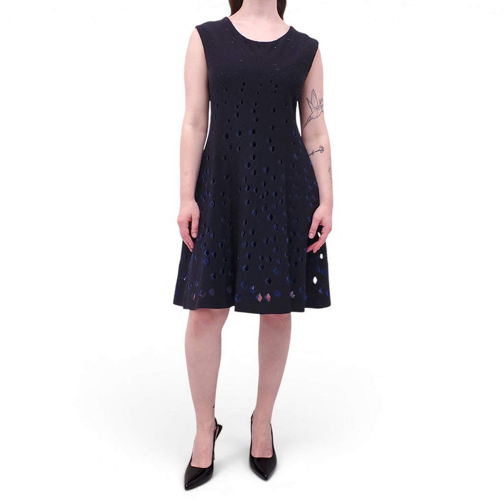 CHRISTIAN DIOR BLACK AND BLUE KNIT DRESS - SIZE 10