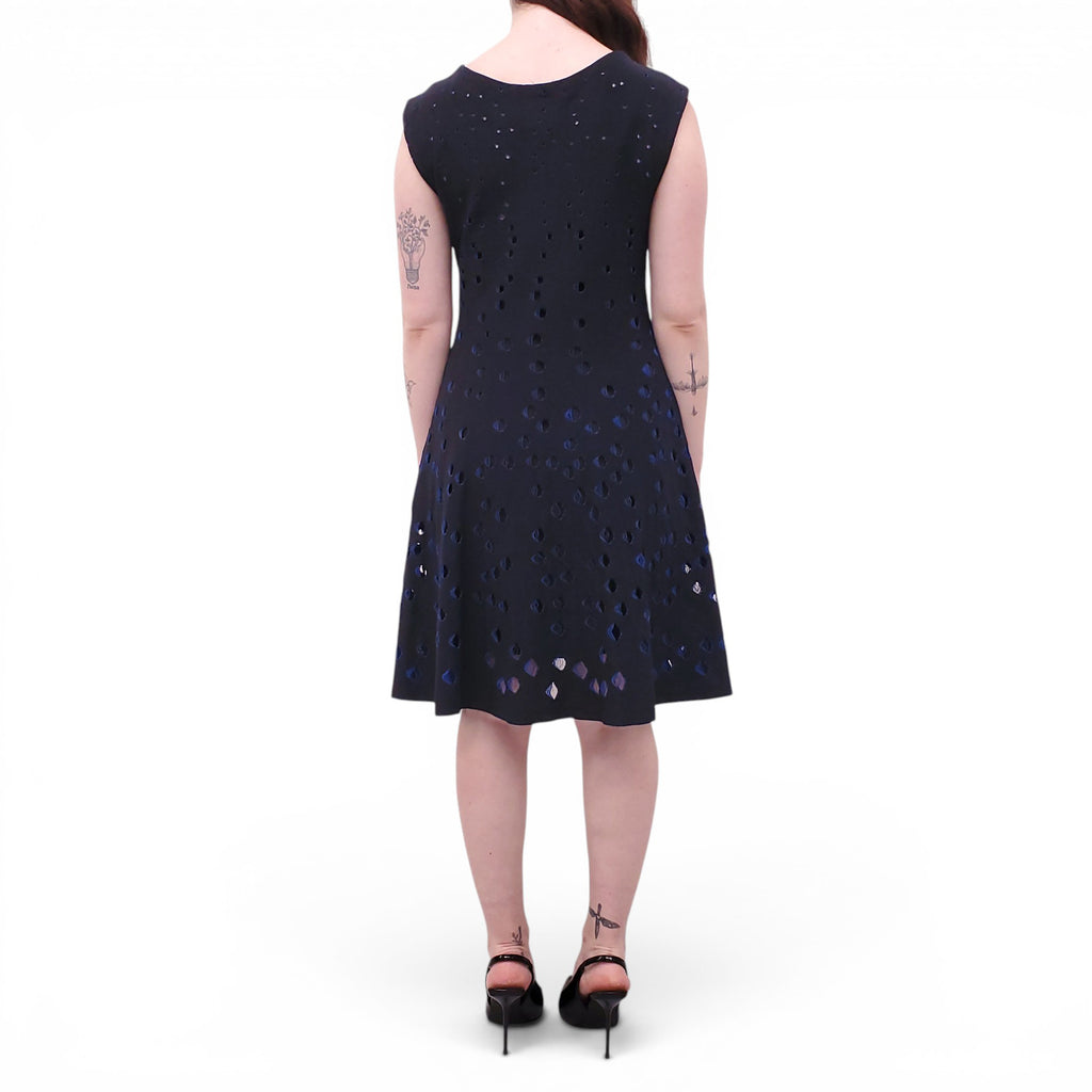 CHRISTIAN DIOR BLACK AND BLUE KNIT DRESS - SIZE 10