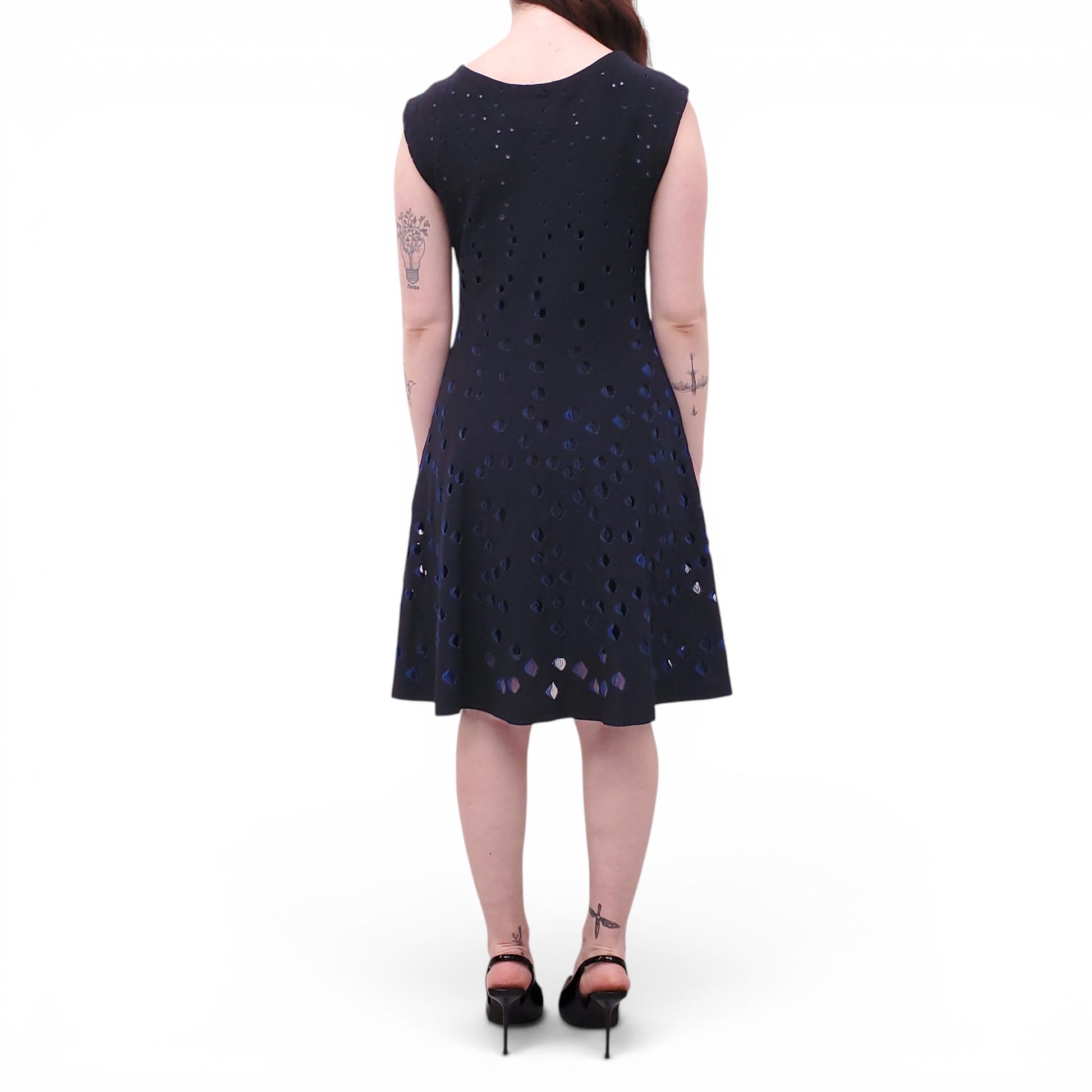 CHRISTIAN DIOR BLACK AND BLUE KNIT DRESS - SIZE 10
