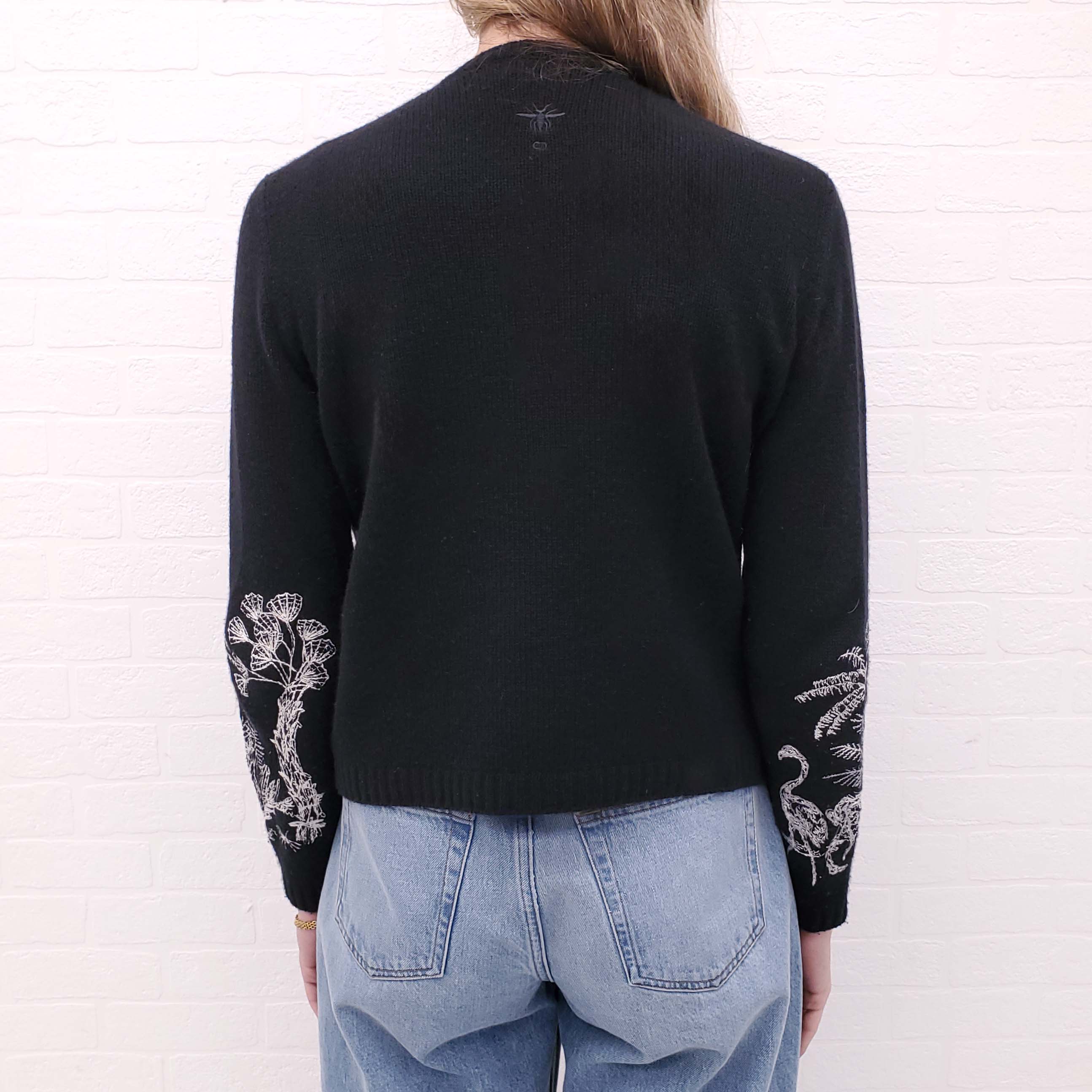 CHRISTIAN DIOR BLACK CASHMERE CREWNECK PULLOVER WITH PALM TREE - SIZE 6