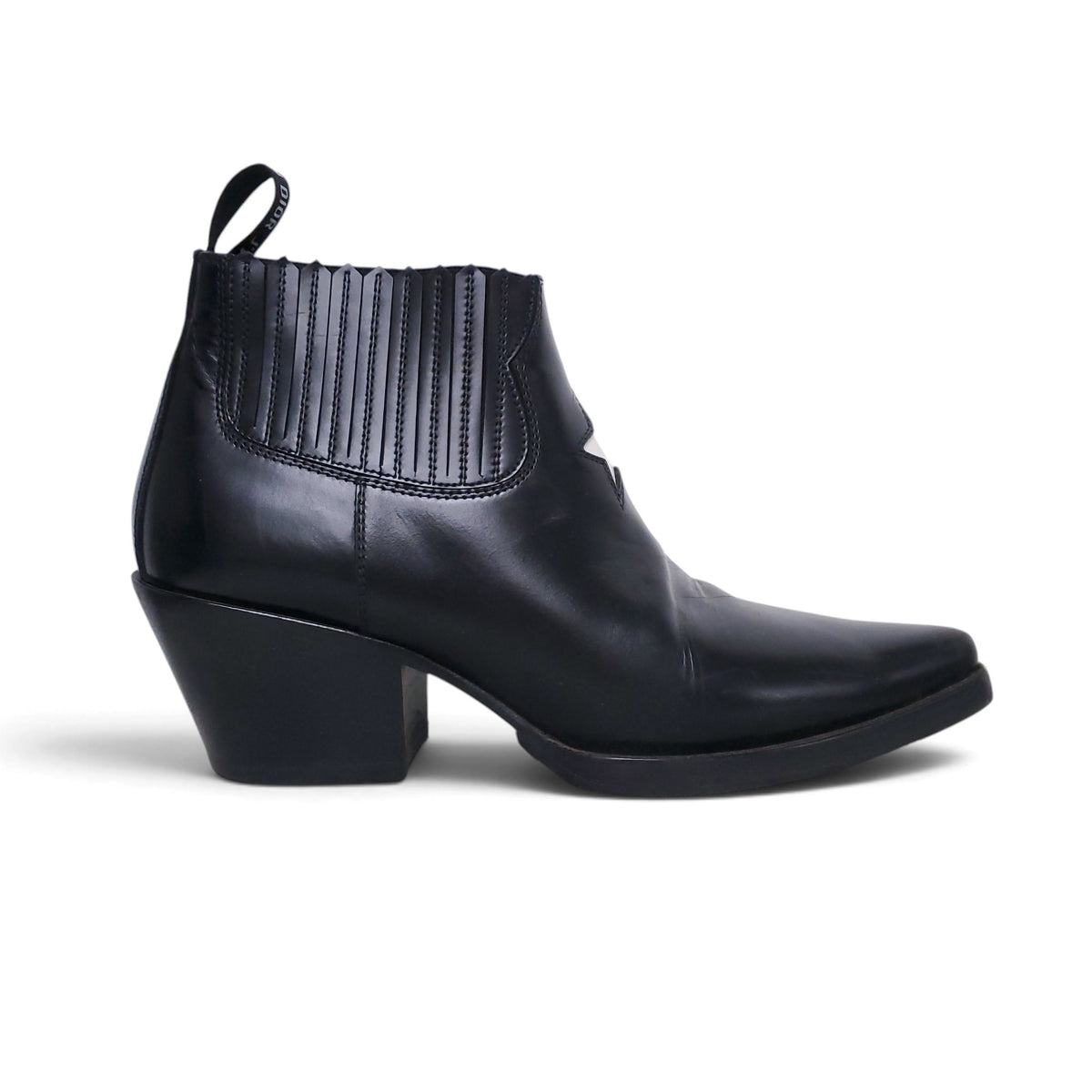 CHRISTIAN DIOR BLACK COWBOY BOOTS WITH STAR - SIZE 38