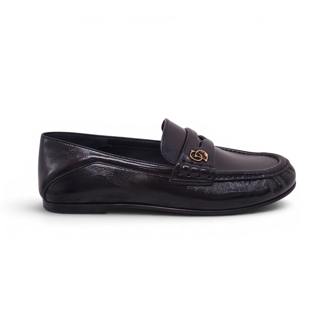 CHRISTIAN DIOR BLACK PATENT CD LOGO LOAFERS - SIZE 35.5