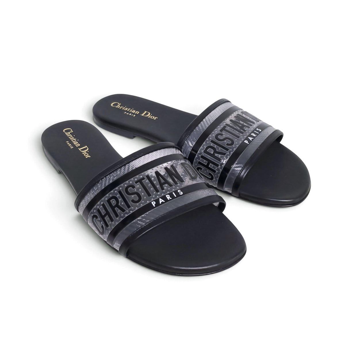 CHRISTIAN DIOR BLACK LOGO SANDALS - SIZE 39