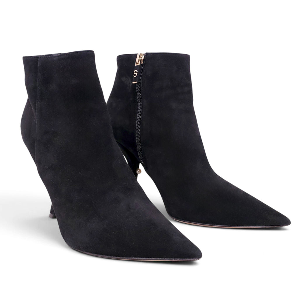 CHRISTIAN DIOR BLACK SUEDE BOOTIES WITH CURVED HEELS  - SIZE 38.5