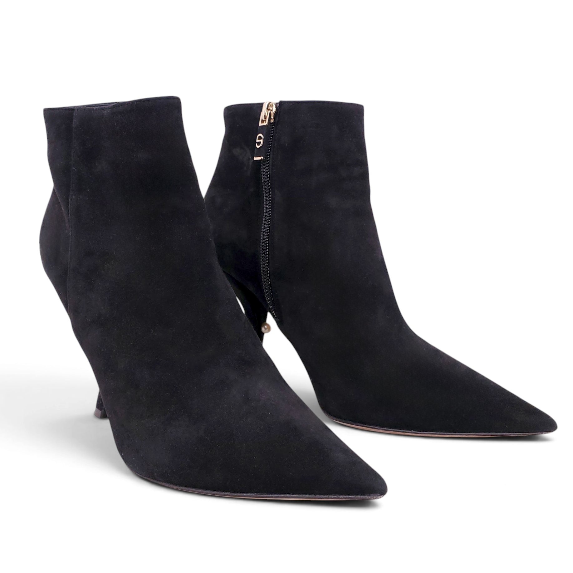 CHRISTIAN DIOR BLACK SUEDE BOOTIES WITH CURVED HEELS  - SIZE 38.5