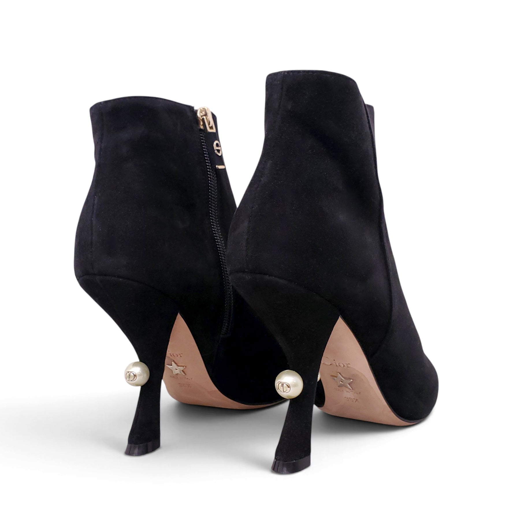 CHRISTIAN DIOR BLACK SUEDE BOOTIES WITH CURVED HEELS  - SIZE 38.5