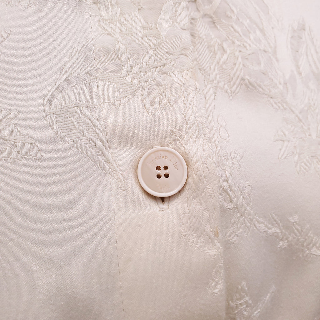 CHRISTIAN DIOR CREAM FLORAL EMBROIDERED SHORT-SLEEVE DRESS WITH BELT - SIZE M
