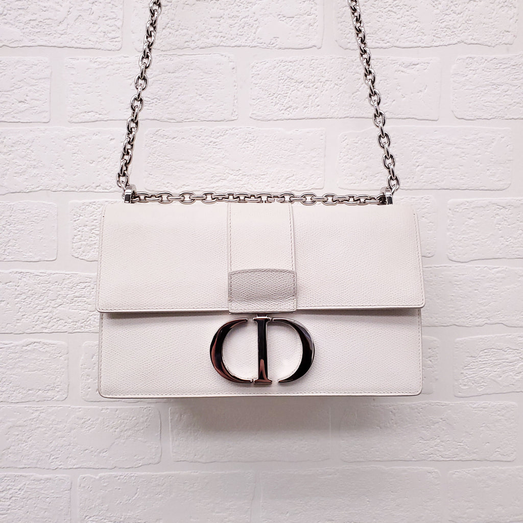 CHRISTIAN DIOR CREAM '30 MONTAIGNE' BOX CALFSKIN BAG WITH SILVER HARDWARE