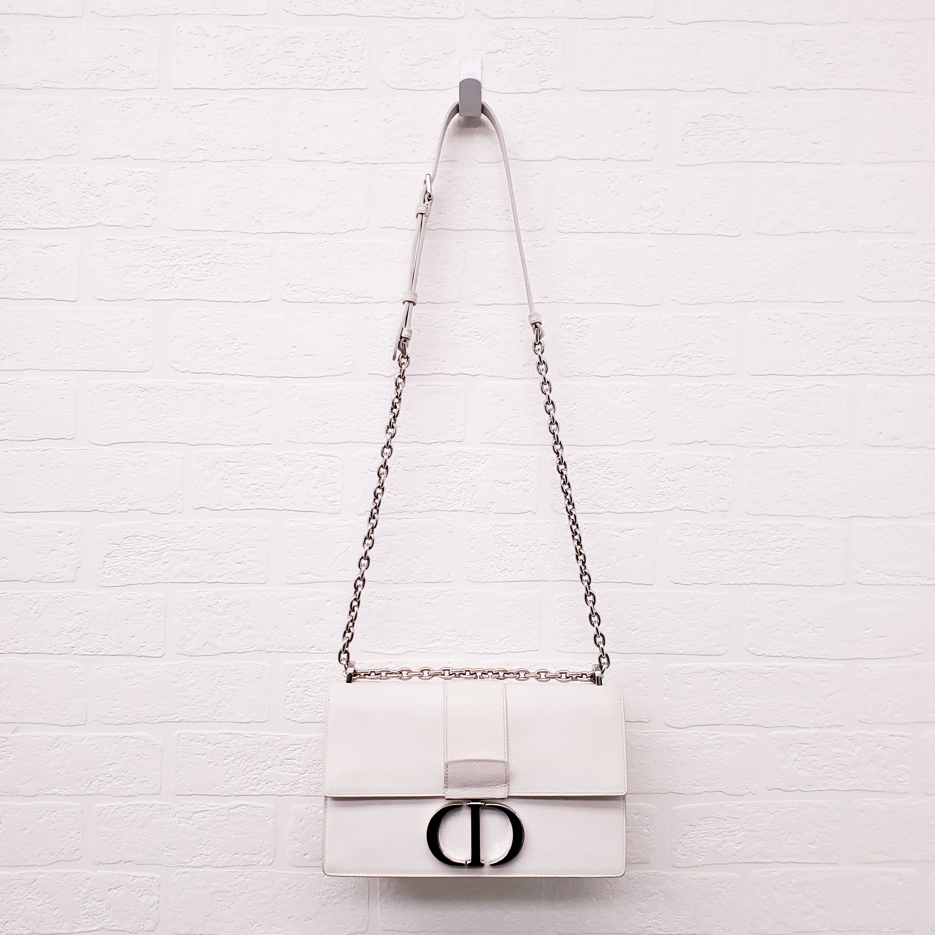 CHRISTIAN DIOR CREAM '30 MONTAIGNE' BOX CALFSKIN BAG WITH SILVER HARDWARE