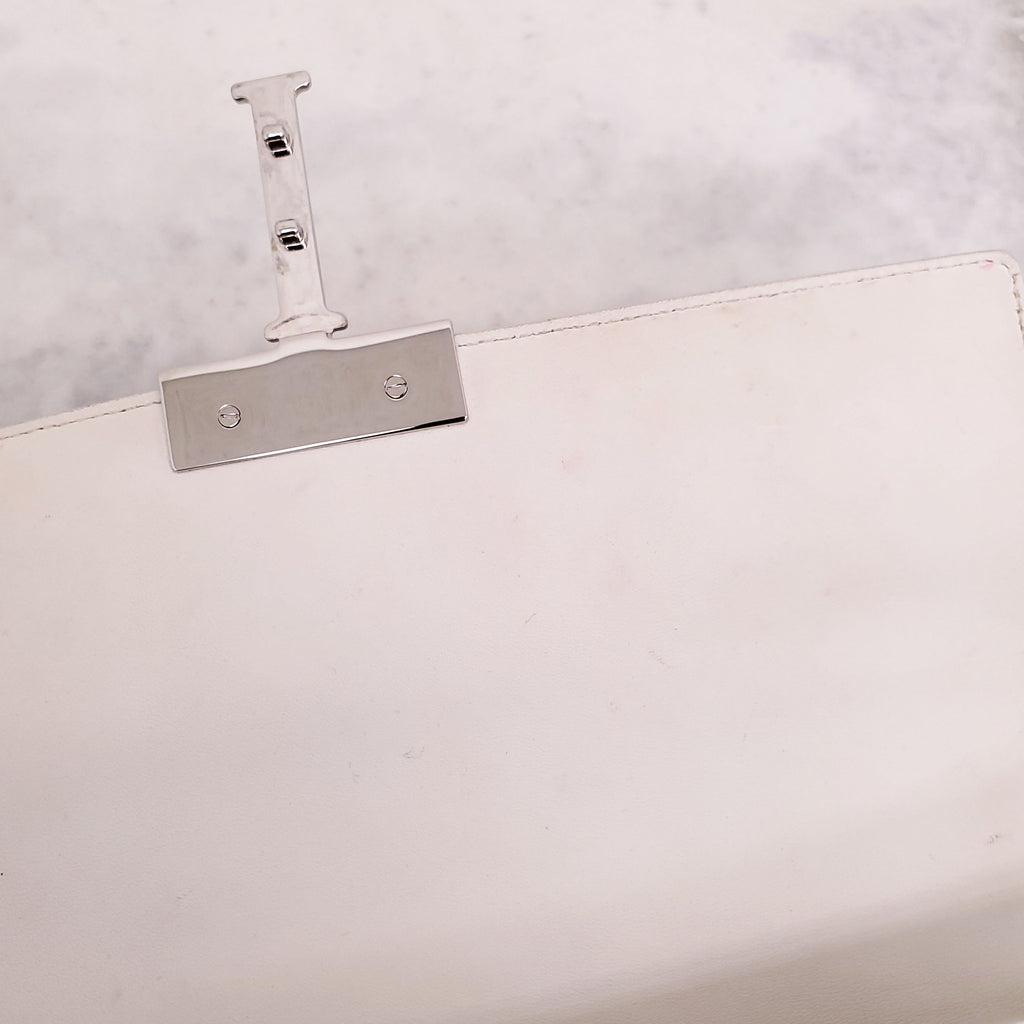 CHRISTIAN DIOR CREAM '30 MONTAIGNE' BOX CALFSKIN BAG WITH SILVER HARDWARE