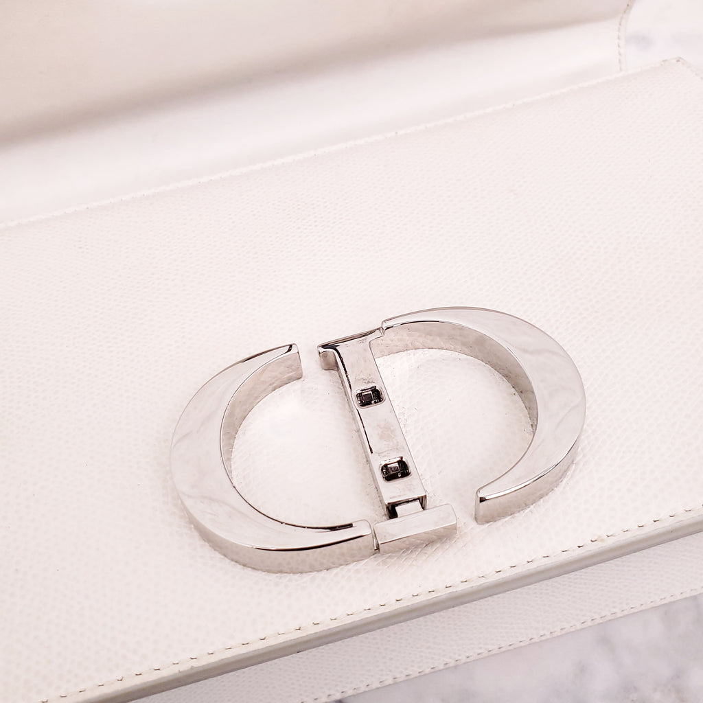 CHRISTIAN DIOR CREAM '30 MONTAIGNE' BOX CALFSKIN BAG WITH SILVER HARDWARE