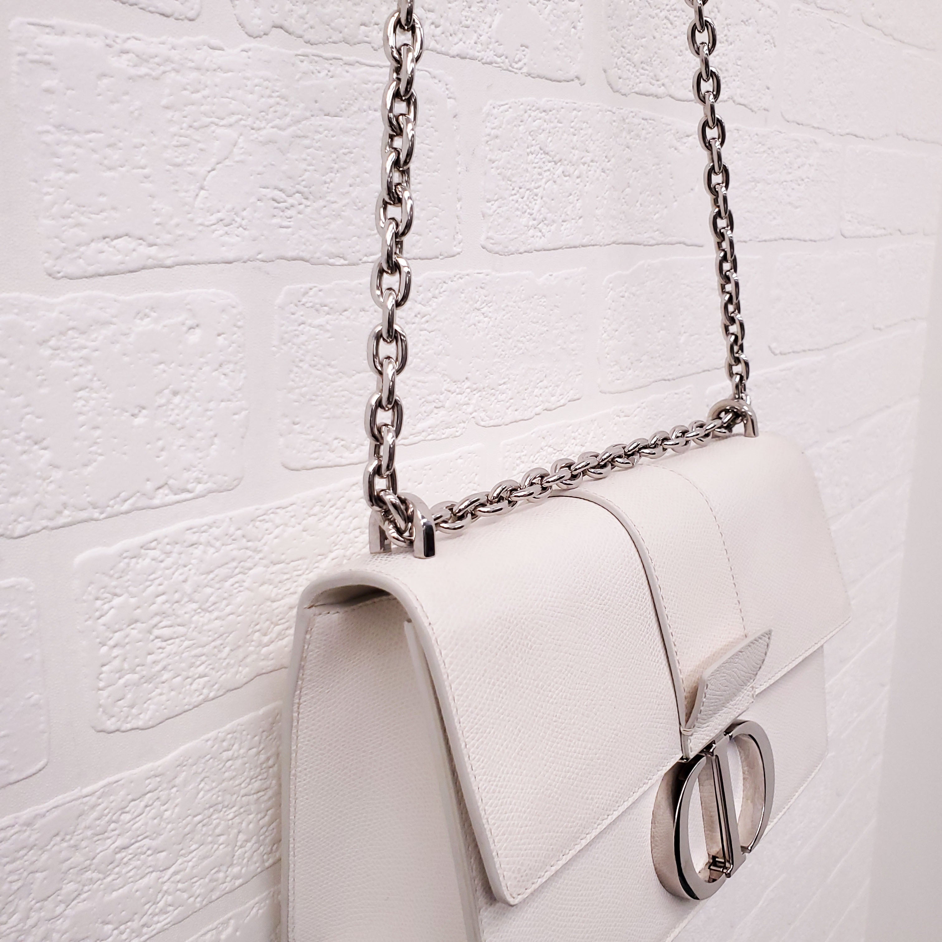 CHRISTIAN DIOR CREAM '30 MONTAIGNE' BOX CALFSKIN BAG WITH SILVER HARDWARE