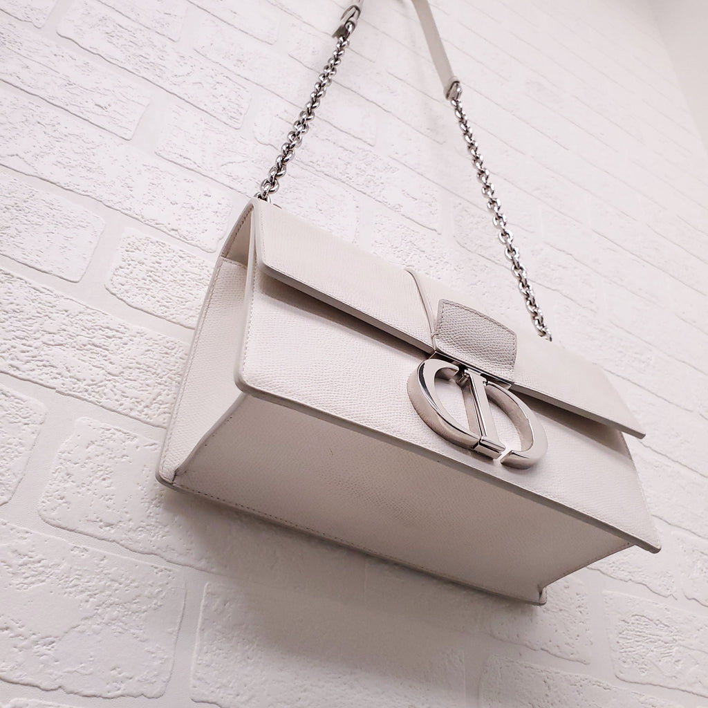 CHRISTIAN DIOR CREAM '30 MONTAIGNE' BOX CALFSKIN BAG WITH SILVER HARDWARE