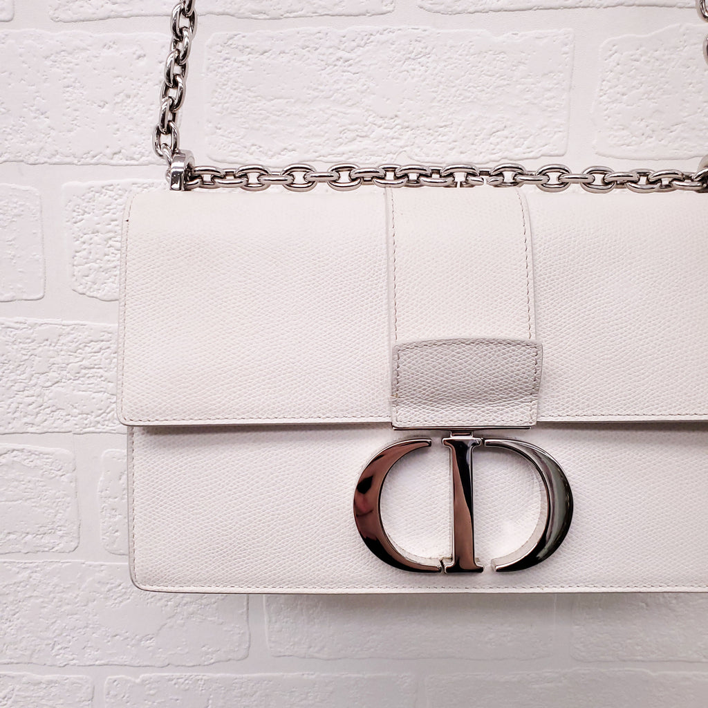 CHRISTIAN DIOR CREAM '30 MONTAIGNE' BOX CALFSKIN BAG WITH SILVER HARDWARE