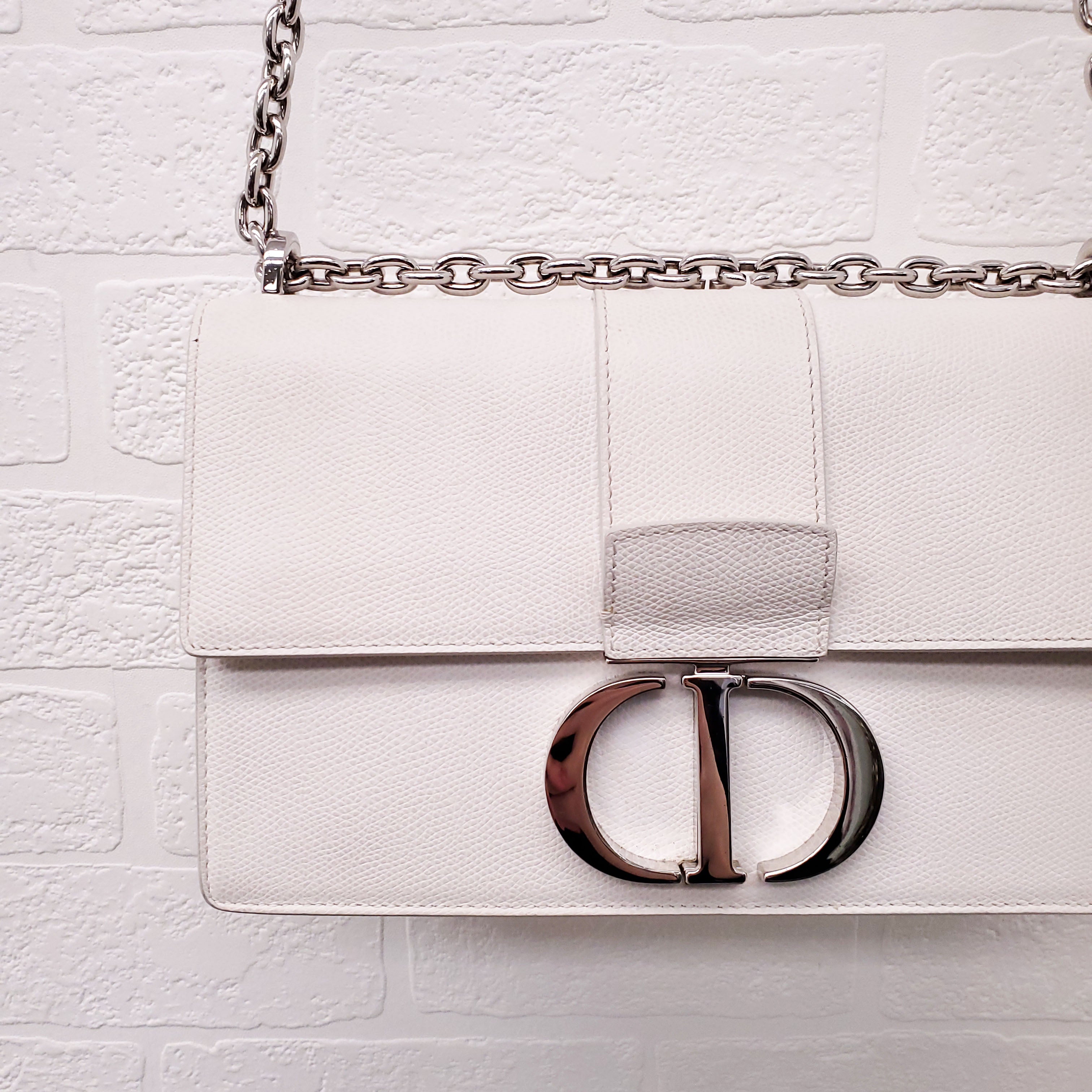 CHRISTIAN DIOR CREAM '30 MONTAIGNE' BOX CALFSKIN BAG WITH SILVER HARDWARE