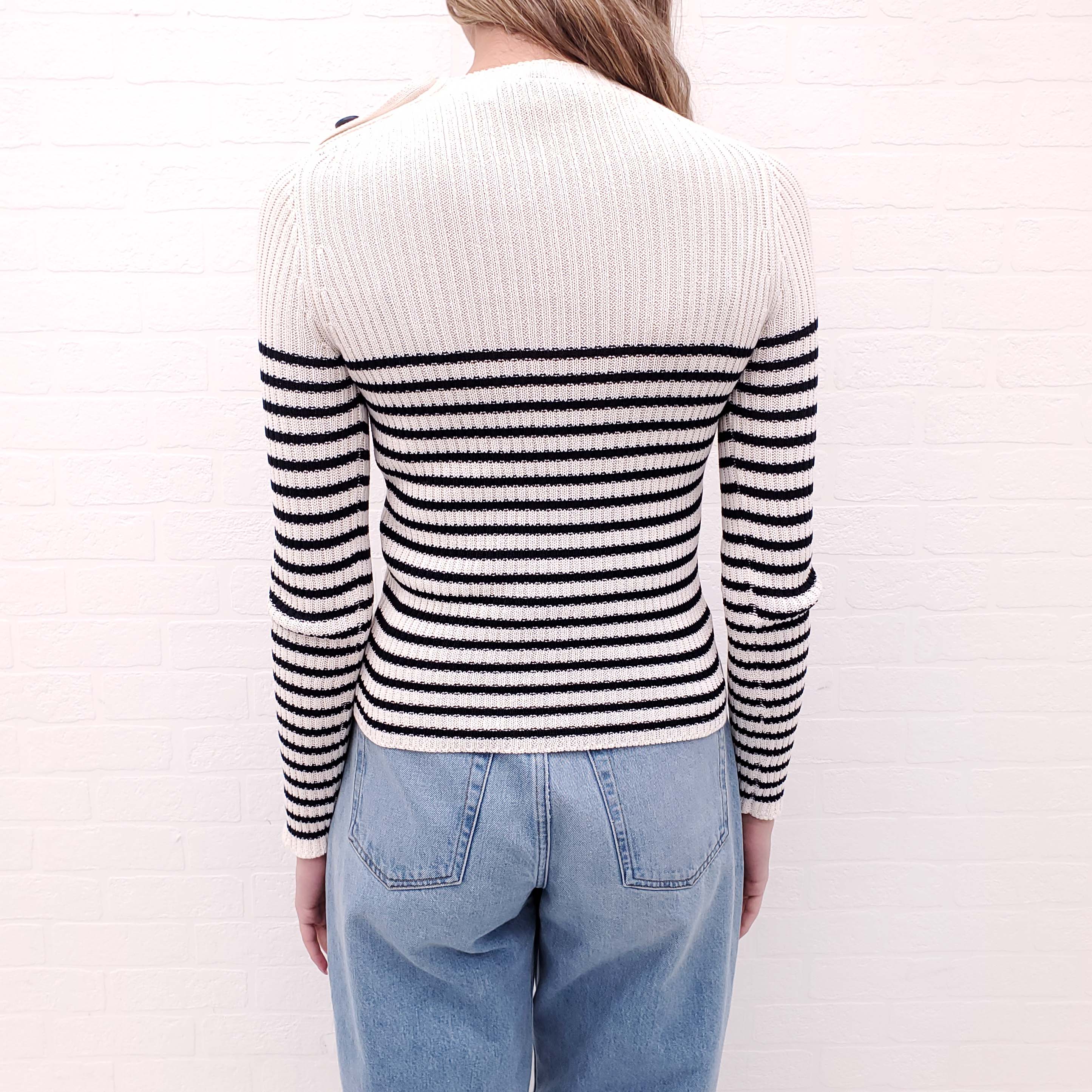 CHRISTIAN DIOR ECRU AND NAVY BLUE COTTON SWEATER - SIZE 2