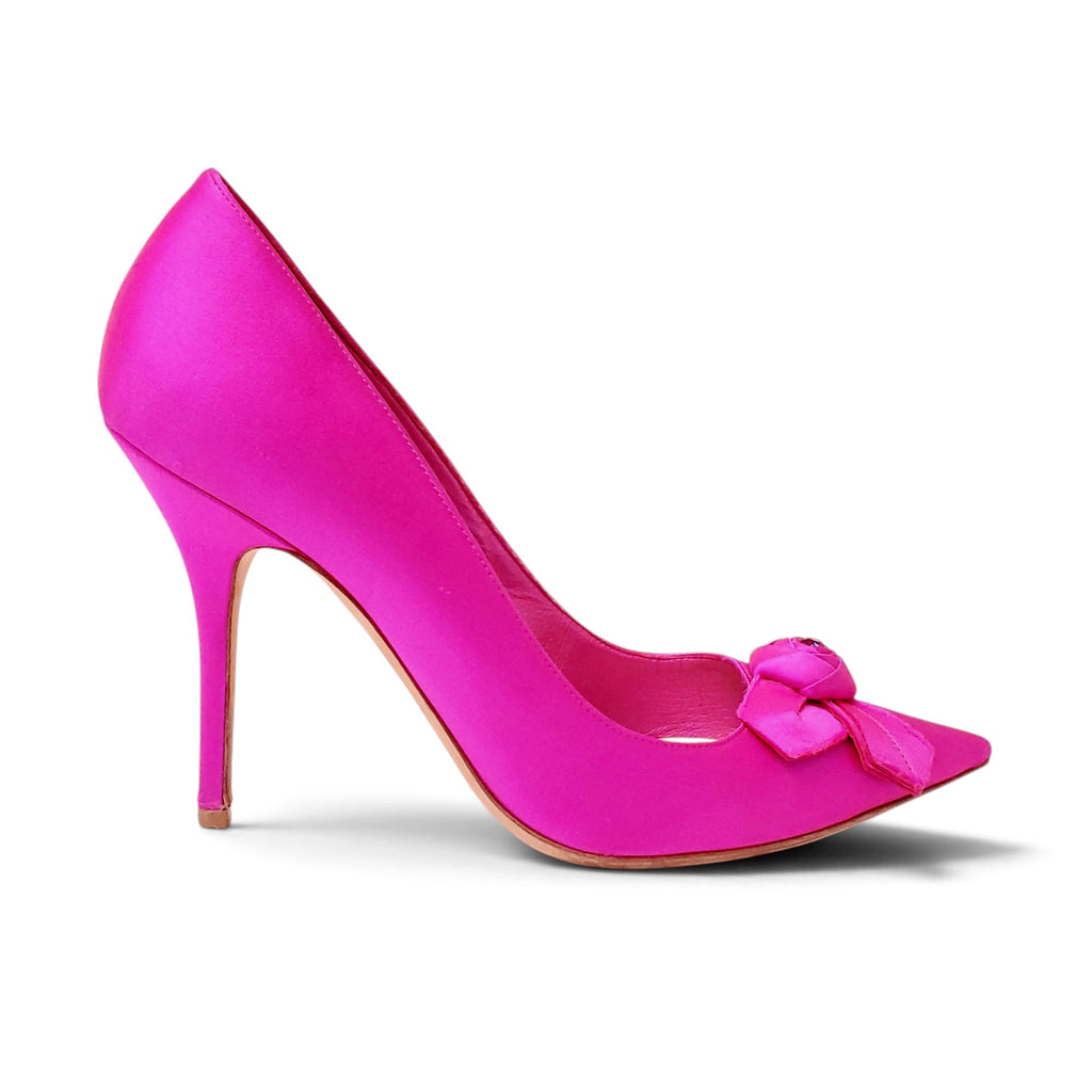 CHRISTIAN DIOR FUSCIA PINK SATIN ROSETTE HEELS - SIZE 40