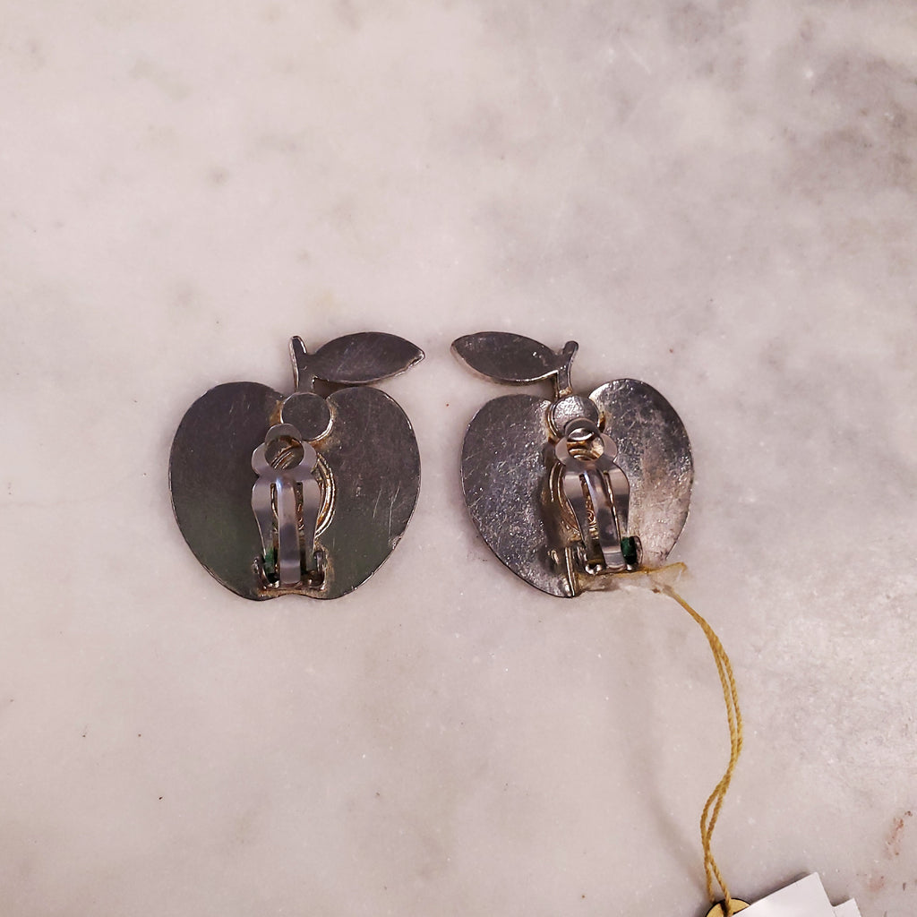 CHRISTIAN DIOR GREEN APPLE EARRINGS WITH 'CD' IN THE CENTRE