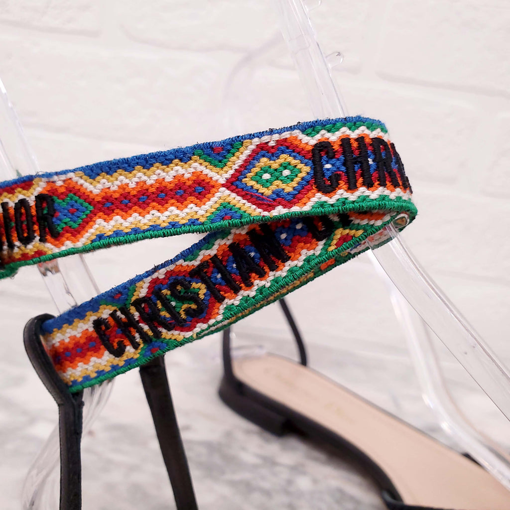 CHRISTIAN DIOR NAVY LOGO ANKLE WRAP FLATS - SIZE 36