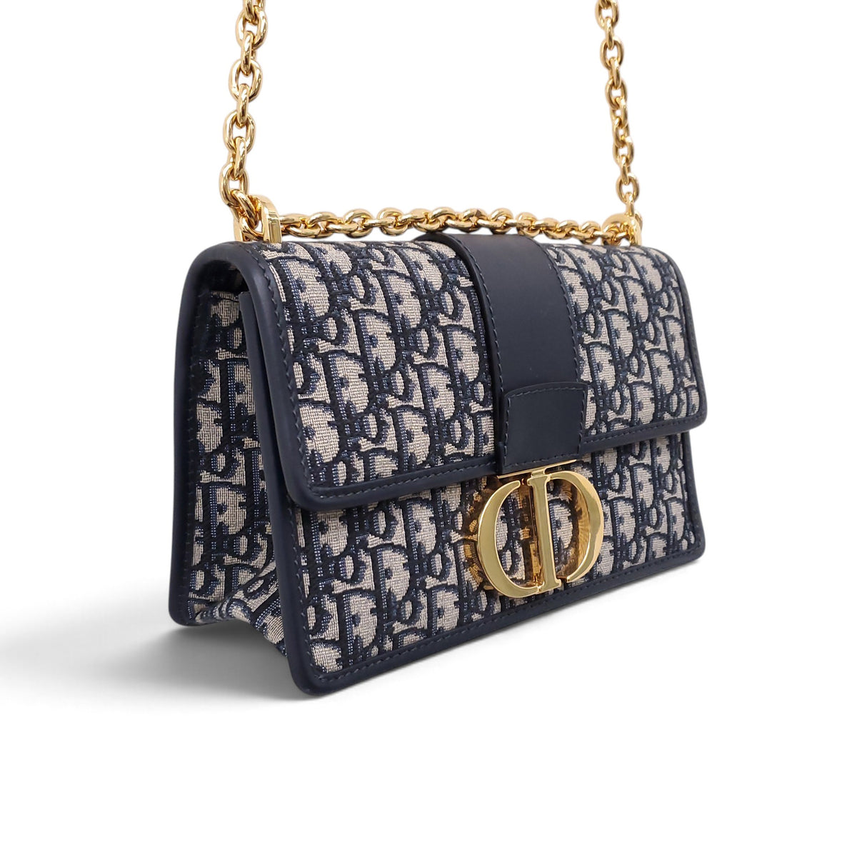 CHRISTIAN DIOR NAVY OBLIQUE '30 MONTAIGNE CHAIN' BAG