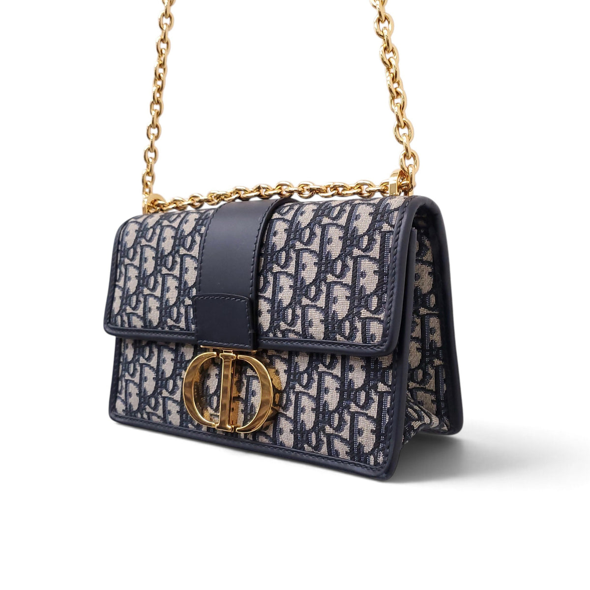 CHRISTIAN DIOR NAVY OBLIQUE '30 MONTAIGNE CHAIN' BAG