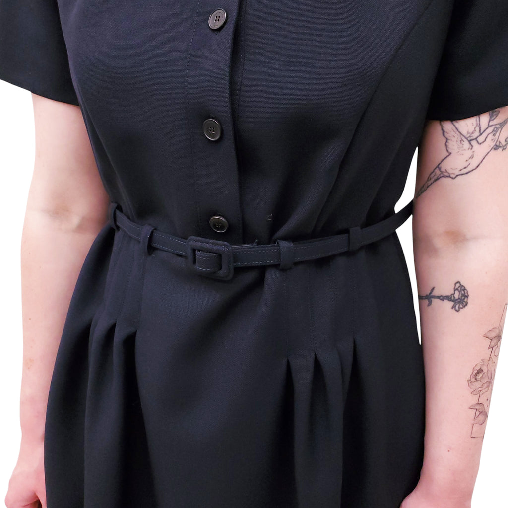 CHRISTIAN DIOR NAVY SHORT-SLEEVE DRESS WITH BELT - SIZE M