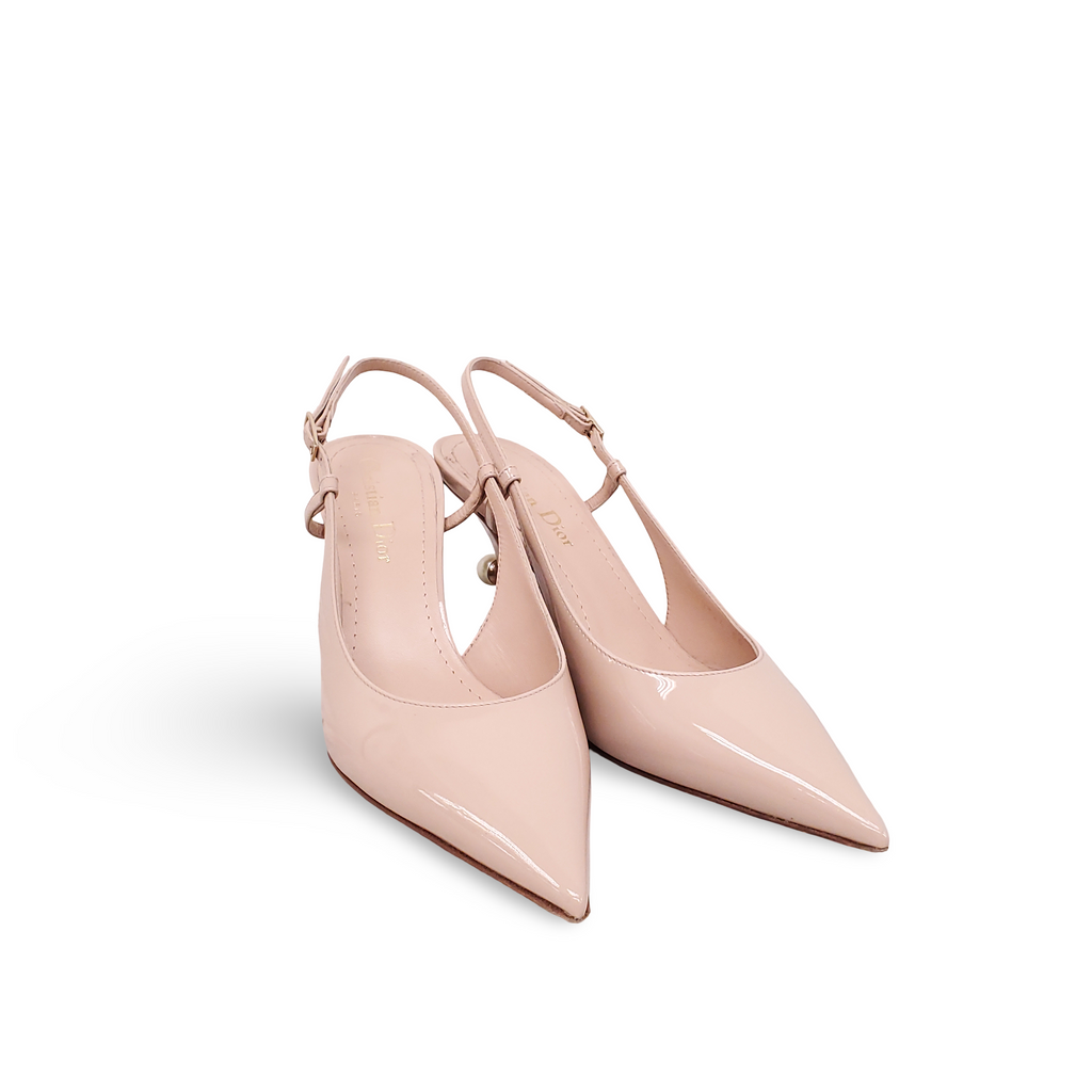 CHRISTIAN DIOR NUDE PATENT HEELS WITH PEARL - SIZE 36