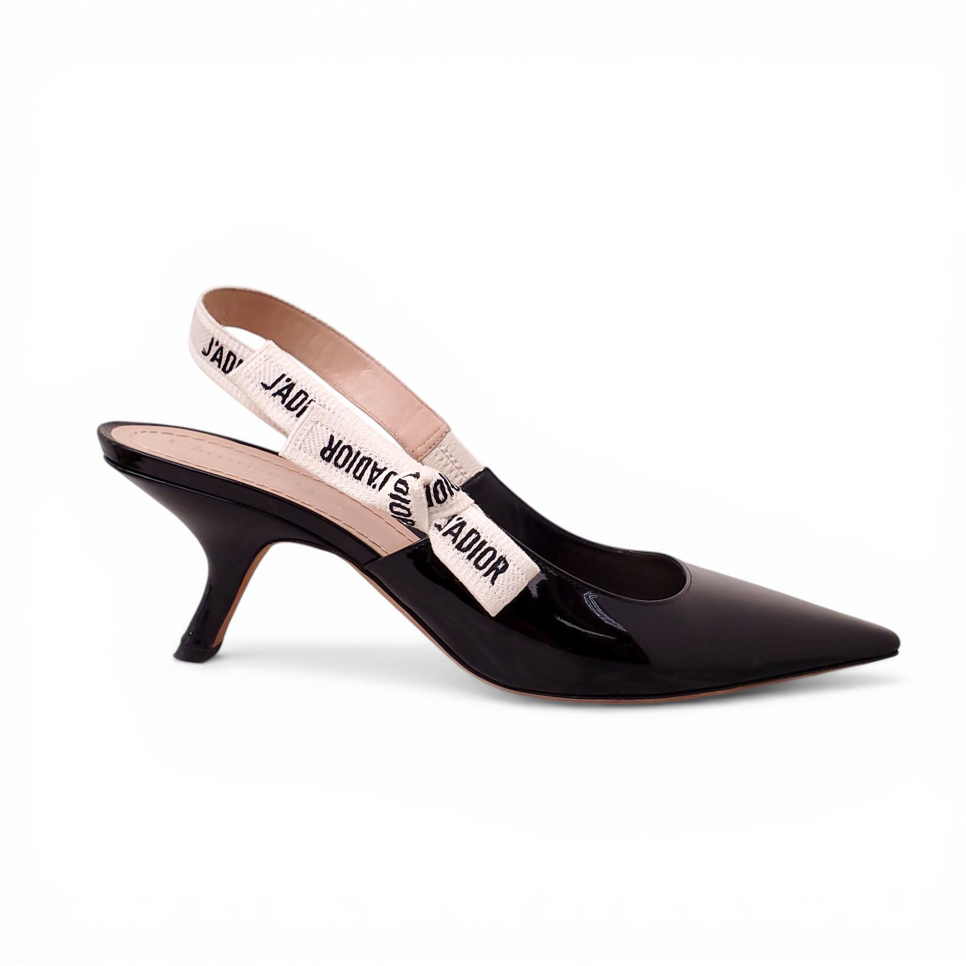 CHRISTIAN DIOR PATENT LOGO SLINGBACK KITTEN HEELS - SIZE 41