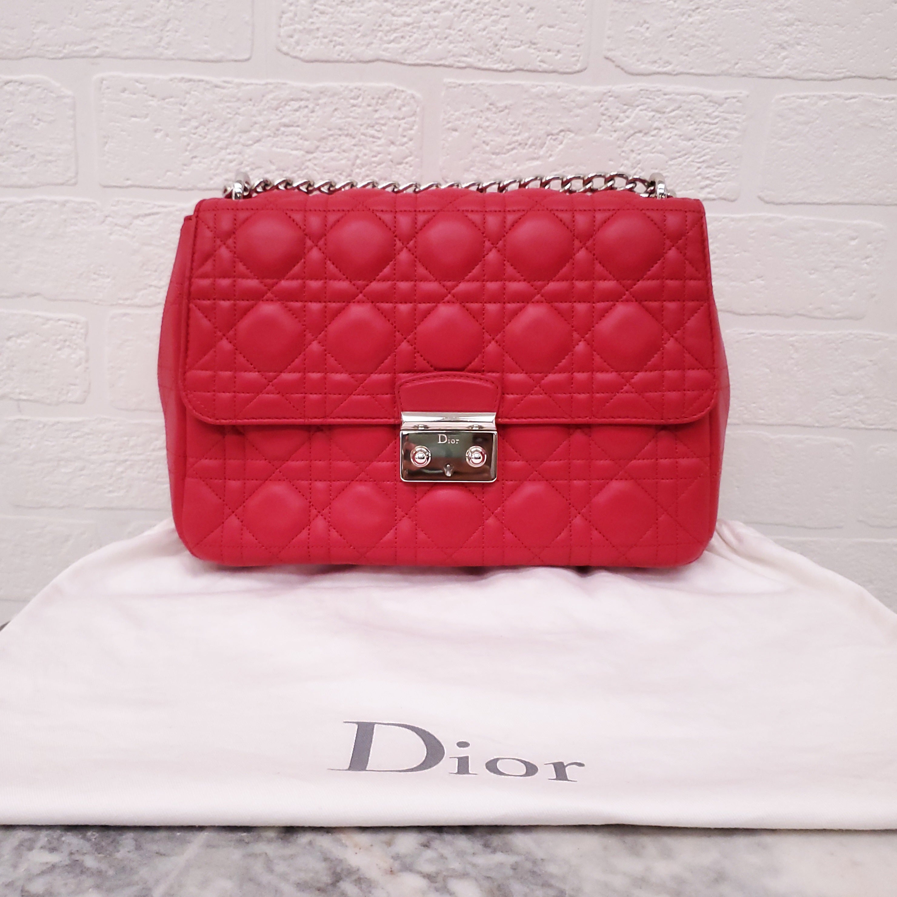 CHRISTIAN DIOR PINK LEATHER CANNAGE MEDIUM 'MISS DIOR' SHOULDER BAG