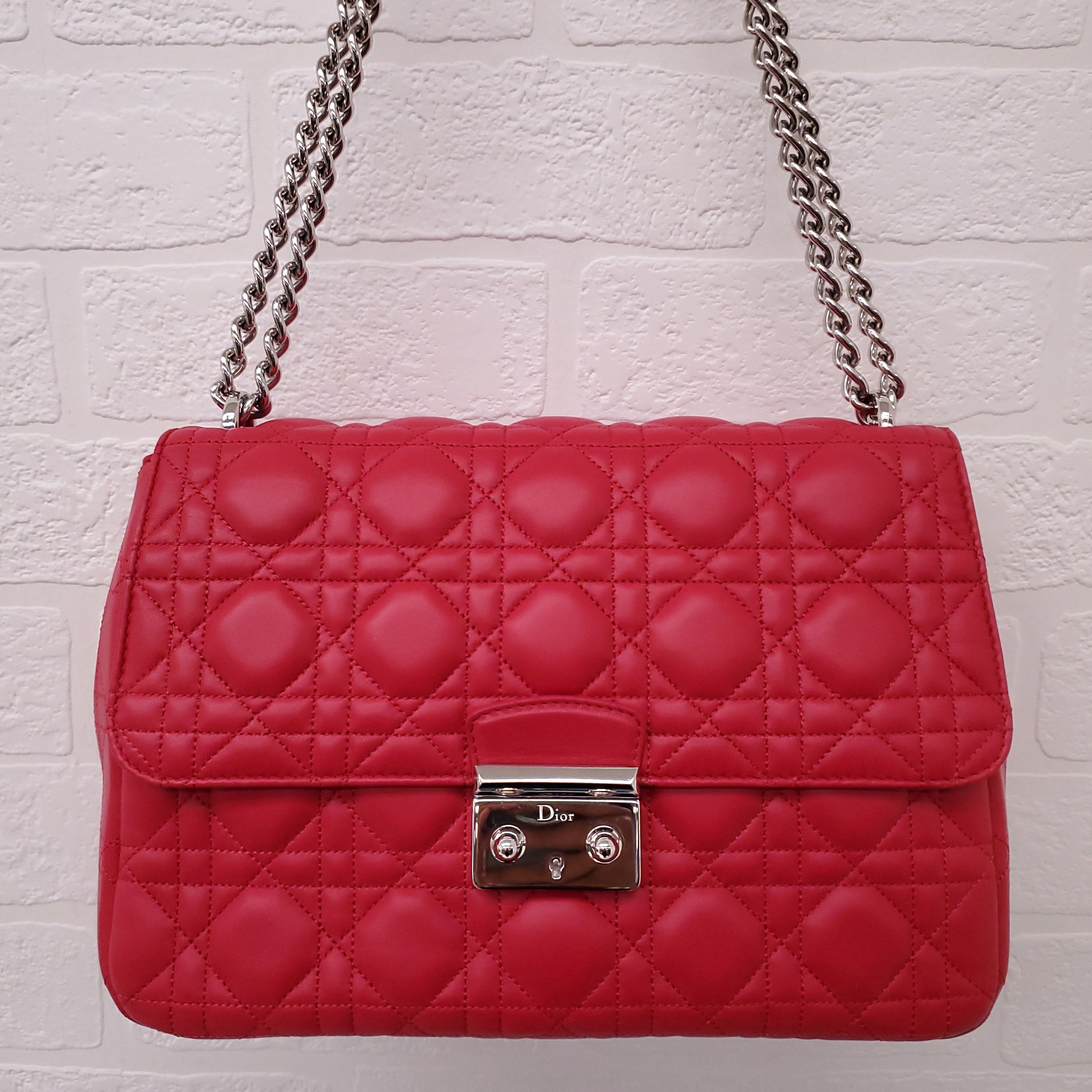 CHRISTIAN DIOR PINK LEATHER CANNAGE MEDIUM 'MISS DIOR' SHOULDER BAG