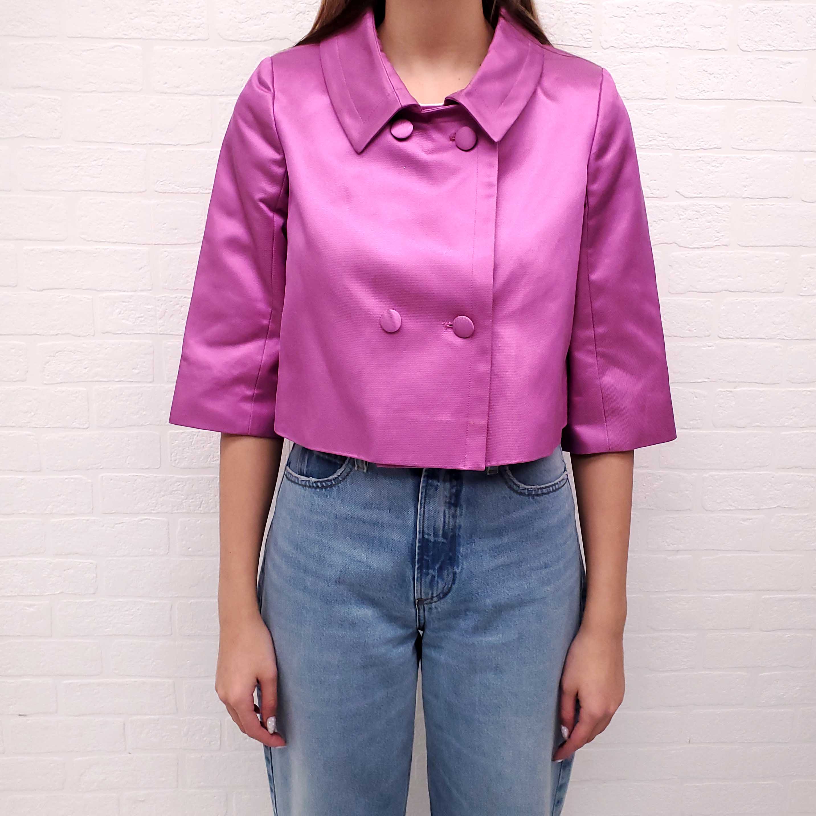 CHRISTIAN DIOR PURPLE CROPPED PEAU DE SOIE BLAZER - SIZE 6